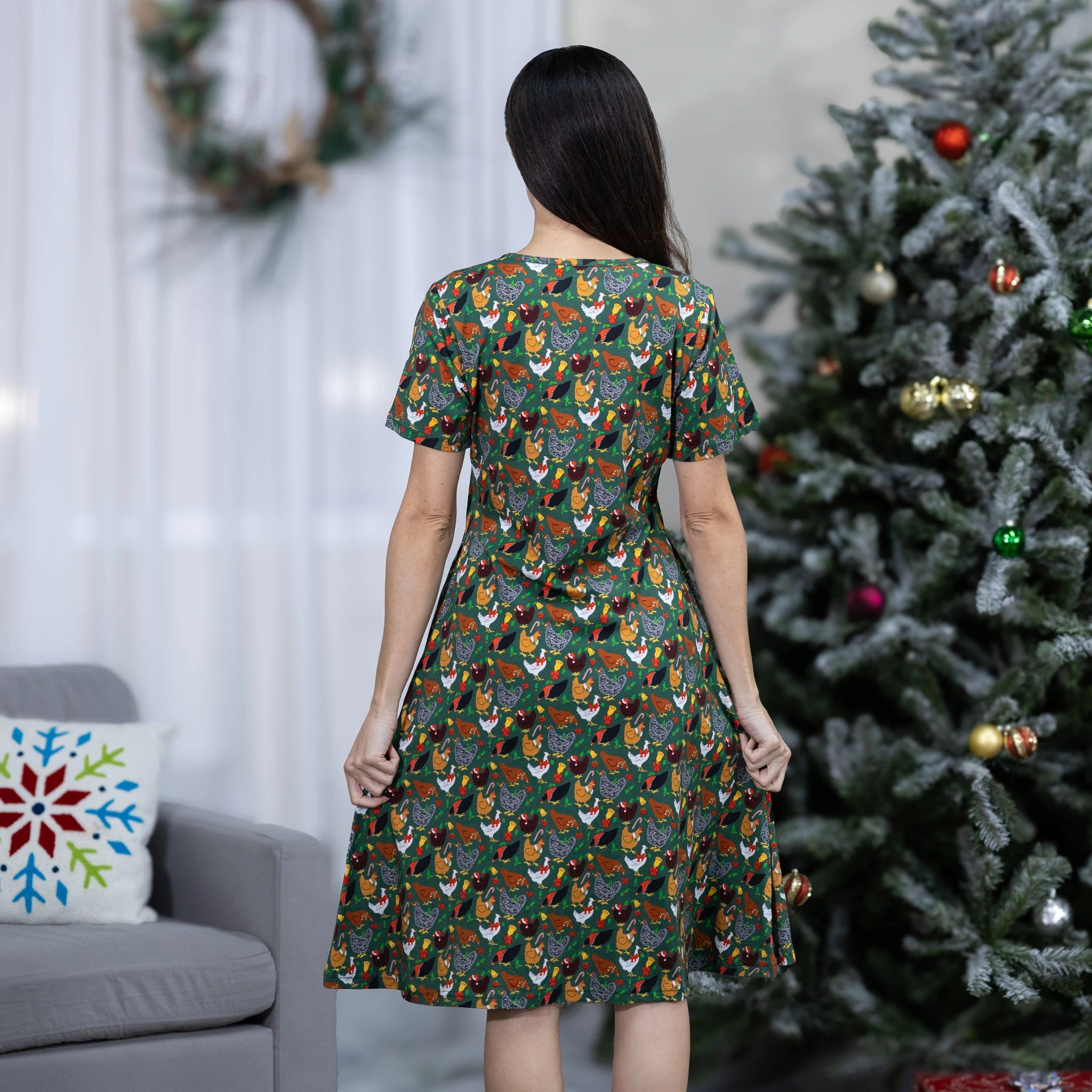 Christmas Chickens A-Line Dress (No Waist Seam)