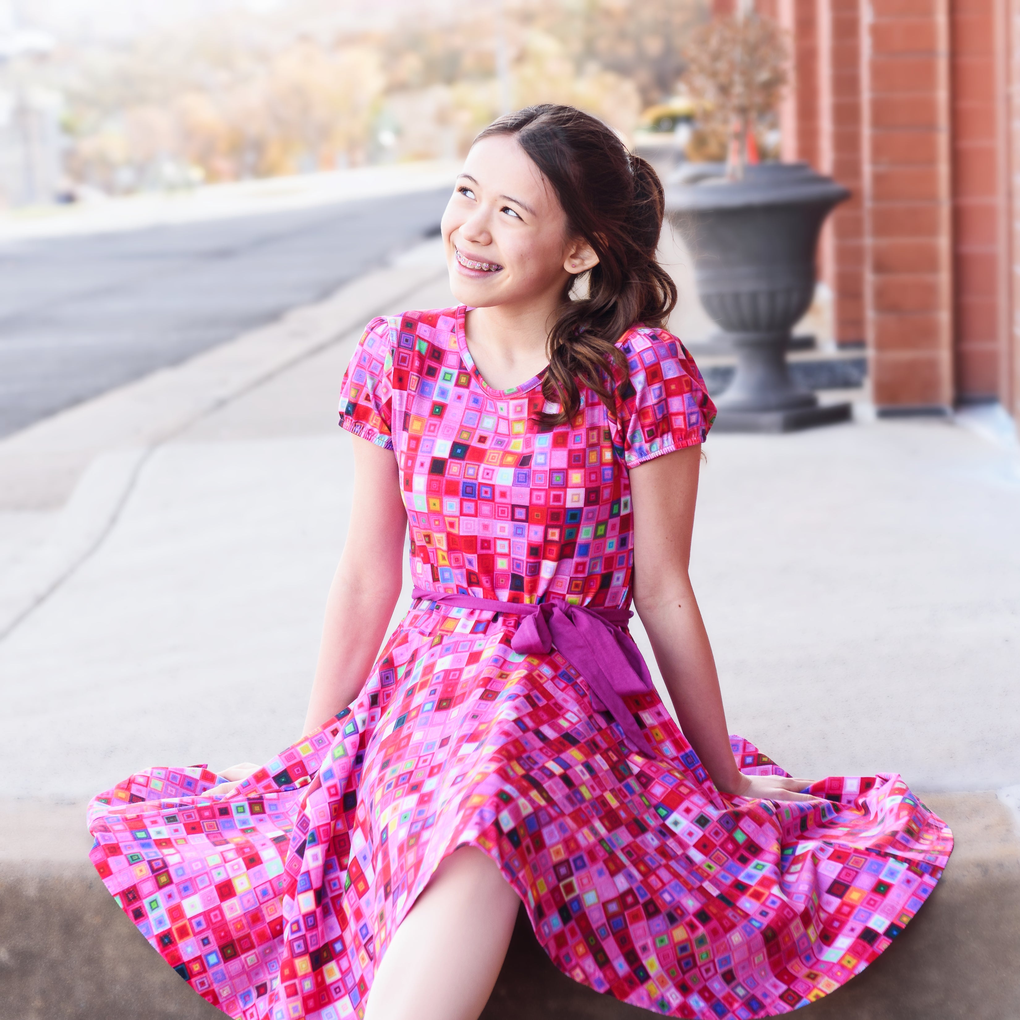 Mosaic Jewels Squares Kids Twirl Dress