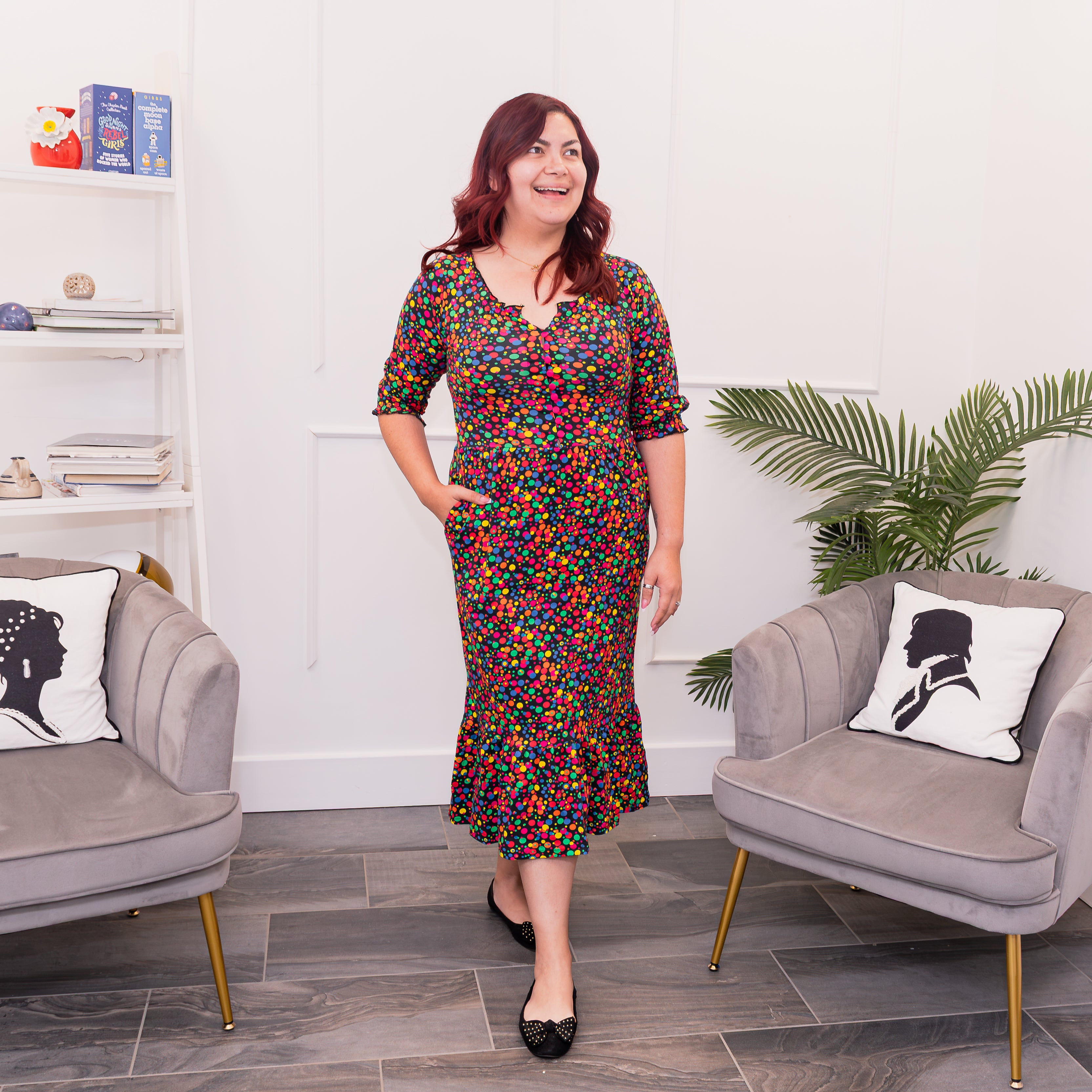 Confetti Dots Midi Dress with Pockets
