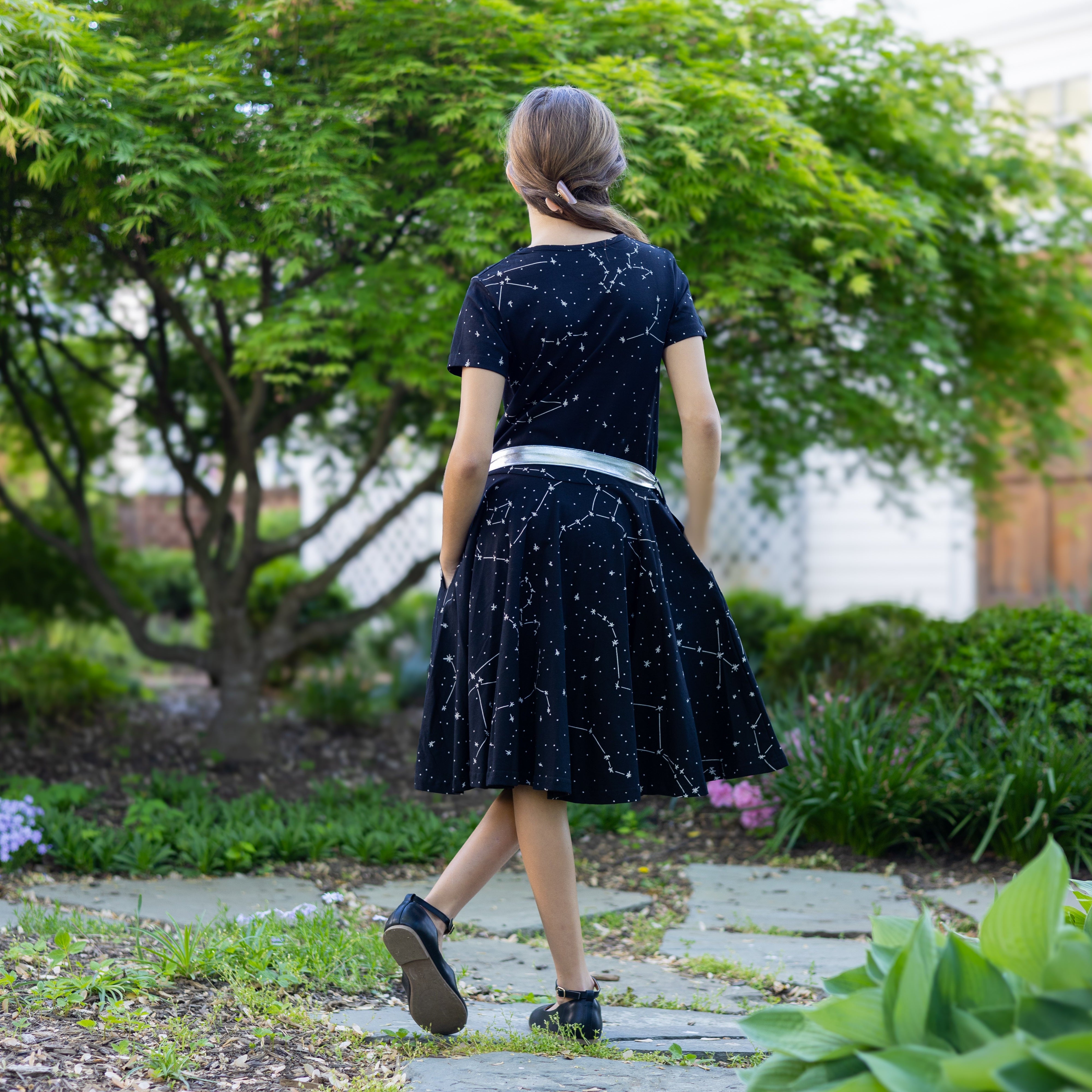 Constellations Glow-in-the-Dark Short Sleeve Kids Twirl Dress