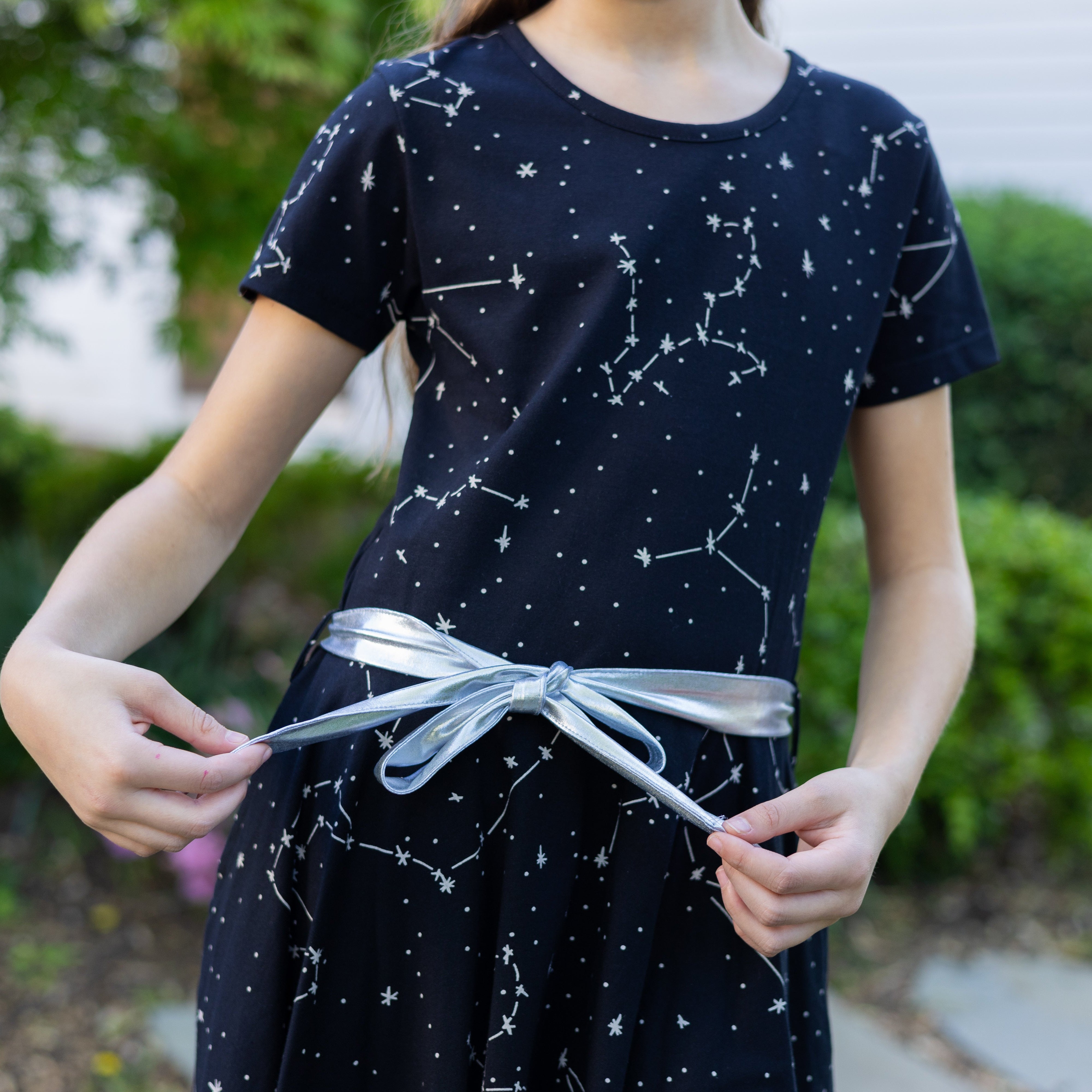 Constellations Glow-in-the-Dark Short Sleeve Kids Twirl Dress