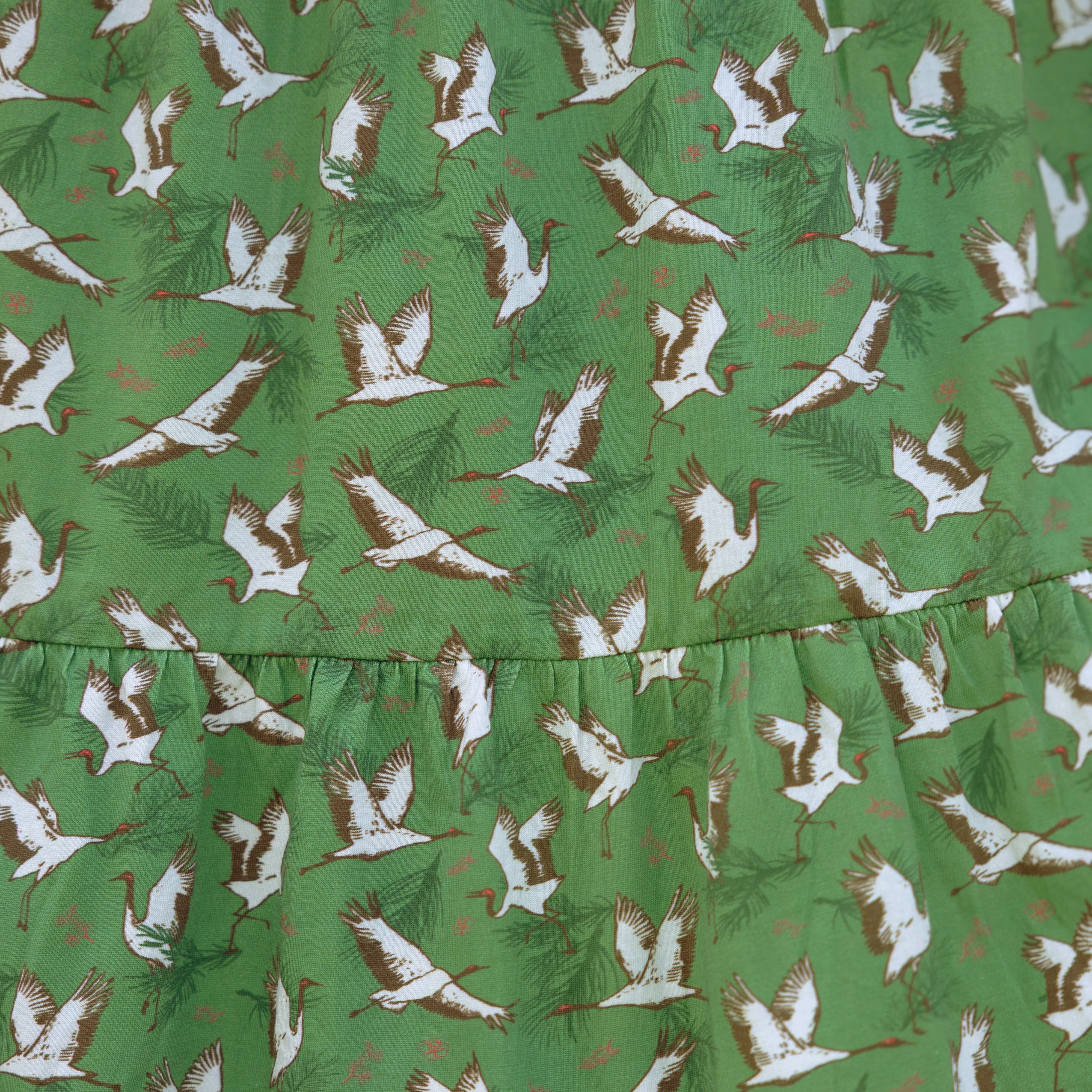 Cranes Long Sleeve Midi Dress (With Waist Seam)