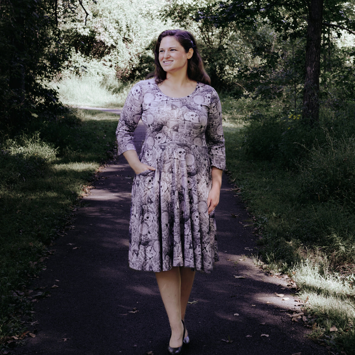 Dark Academia Long Sleeve Twirl Dress with Pockets