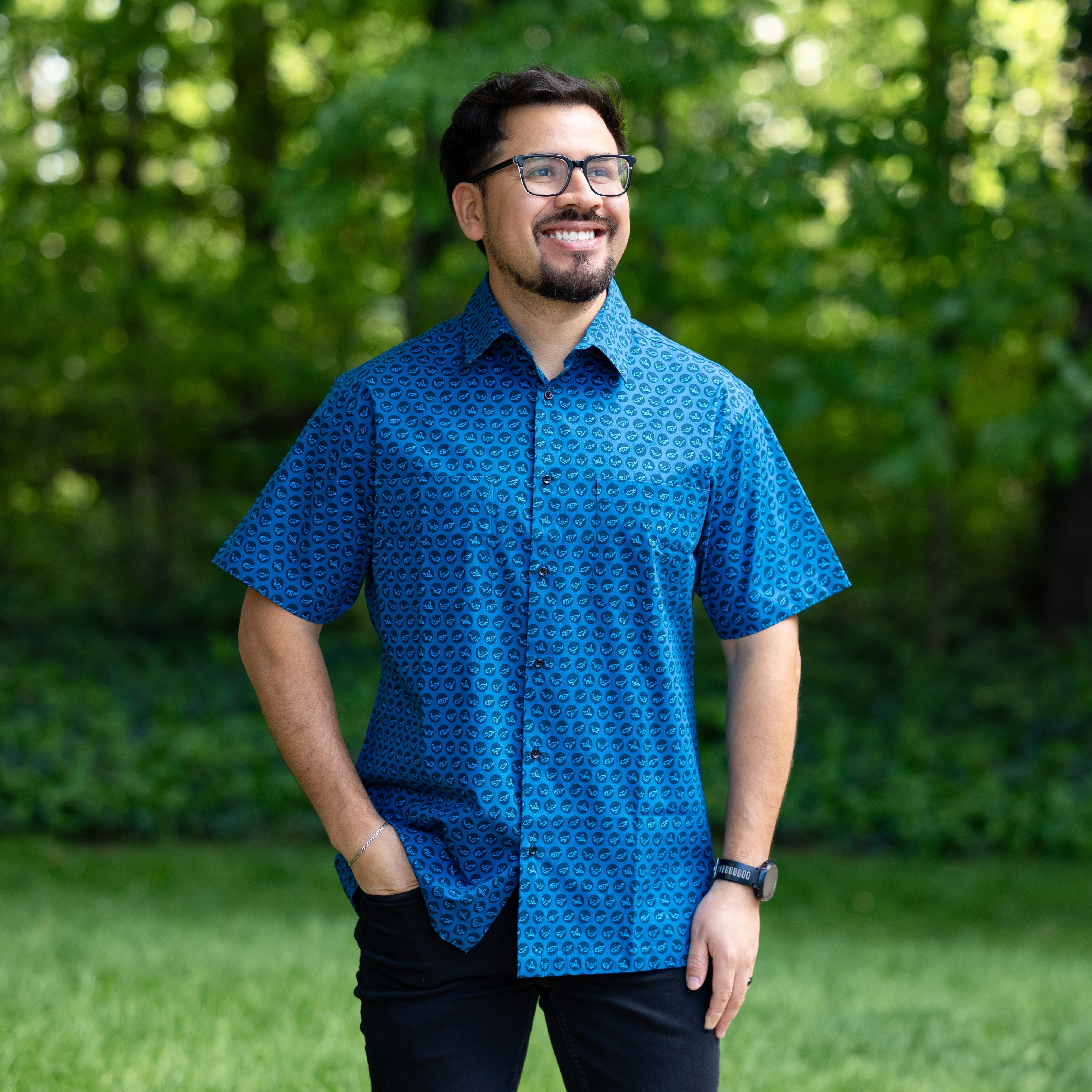 Dinosaur Polka Dots Short Sleeves Button-Up Shirt