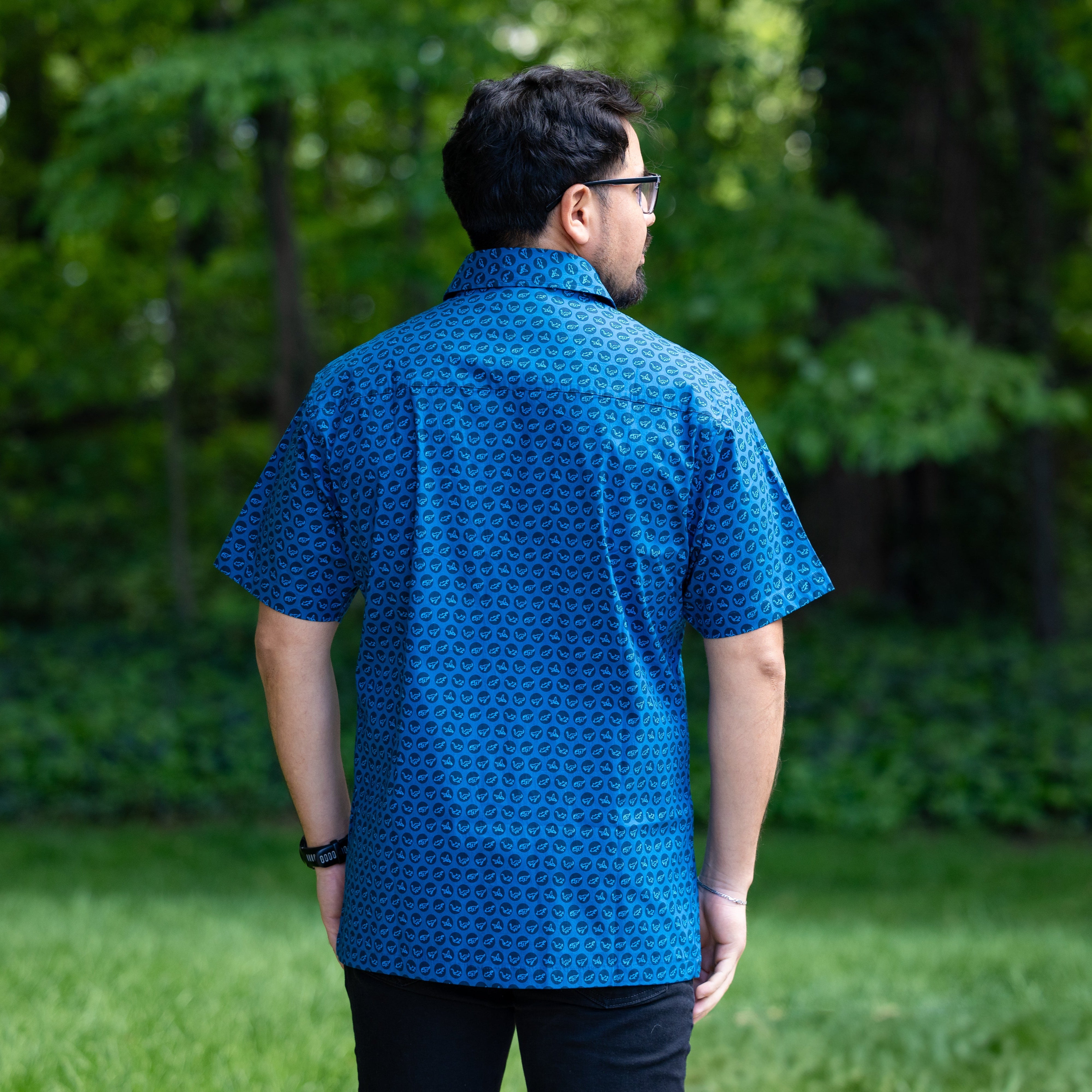 Dinosaur Polka Dots Short Sleeves Button-Up Shirt