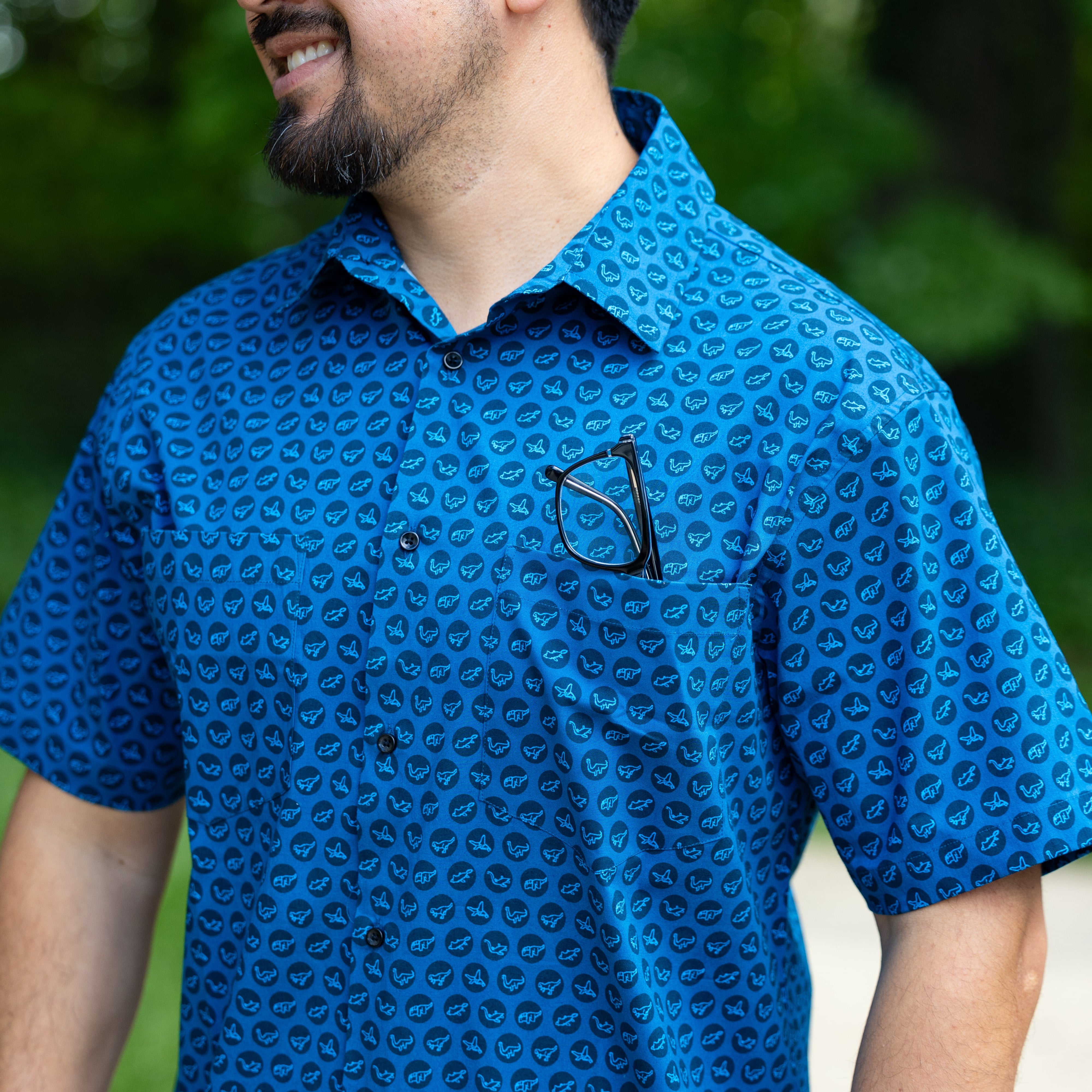 Dinosaur Polka Dots Short Sleeves Button-Up Shirt