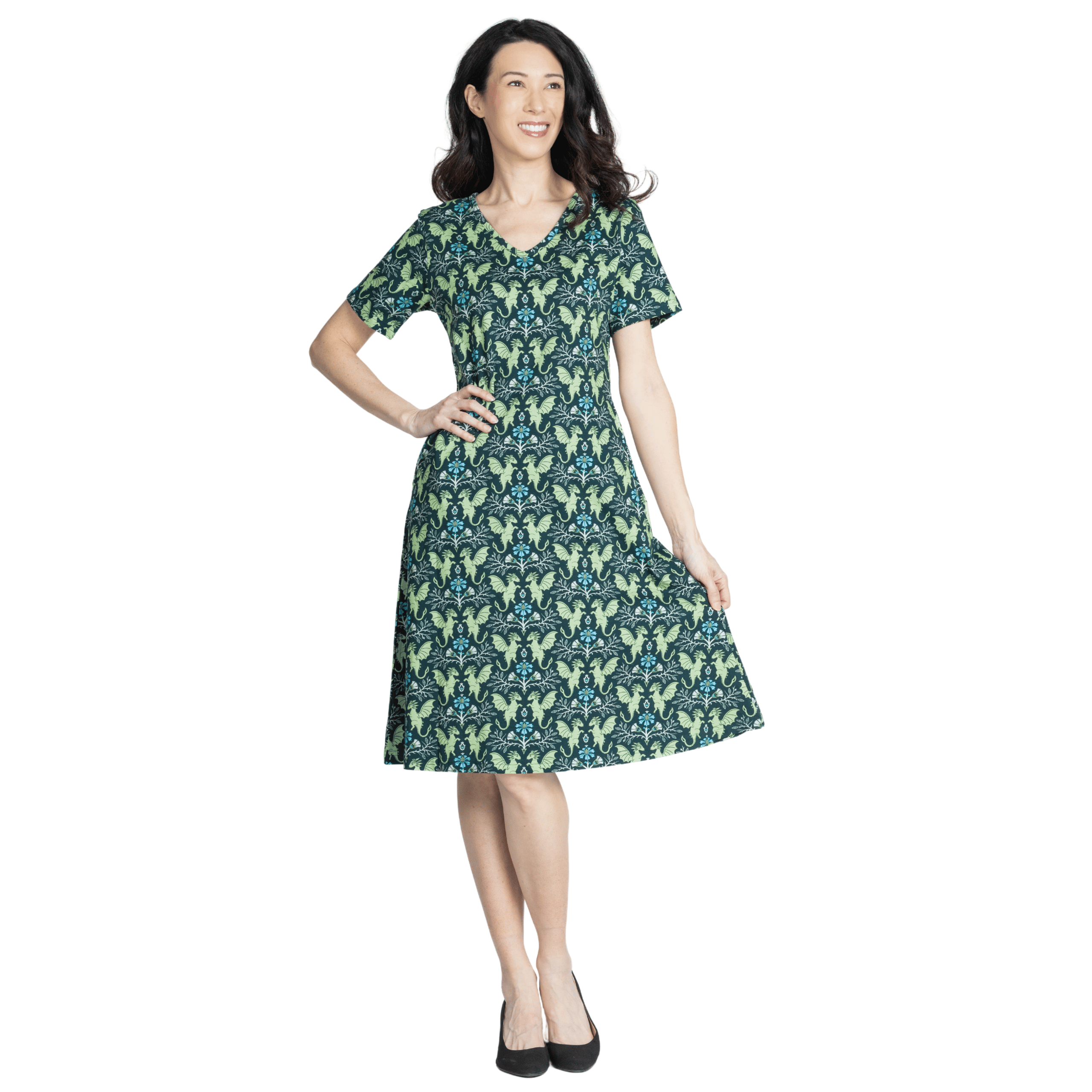 Dragons Damask A-Line Dress (No Waist Seam)