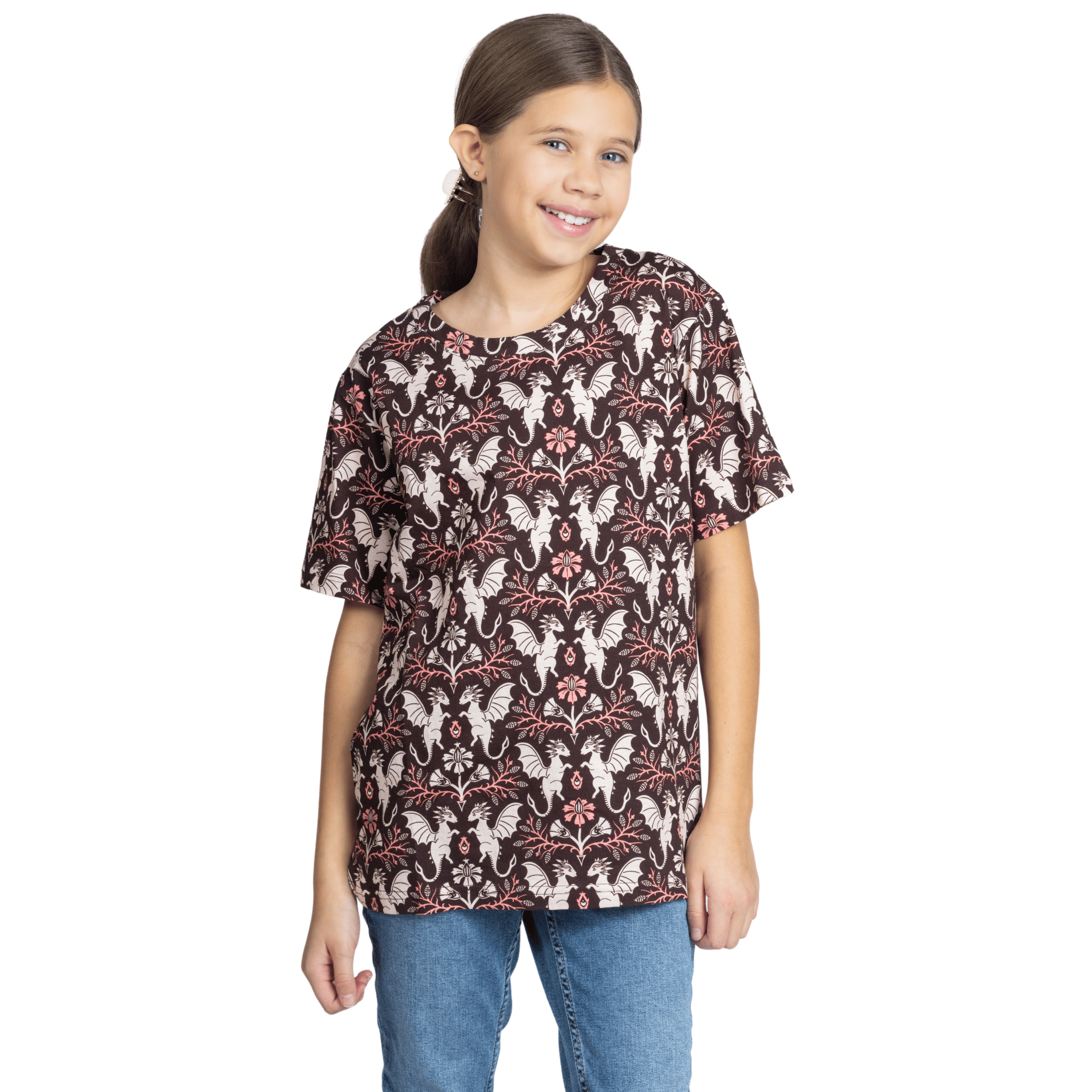 Dragons Damask Ruby Kids T-Shirt