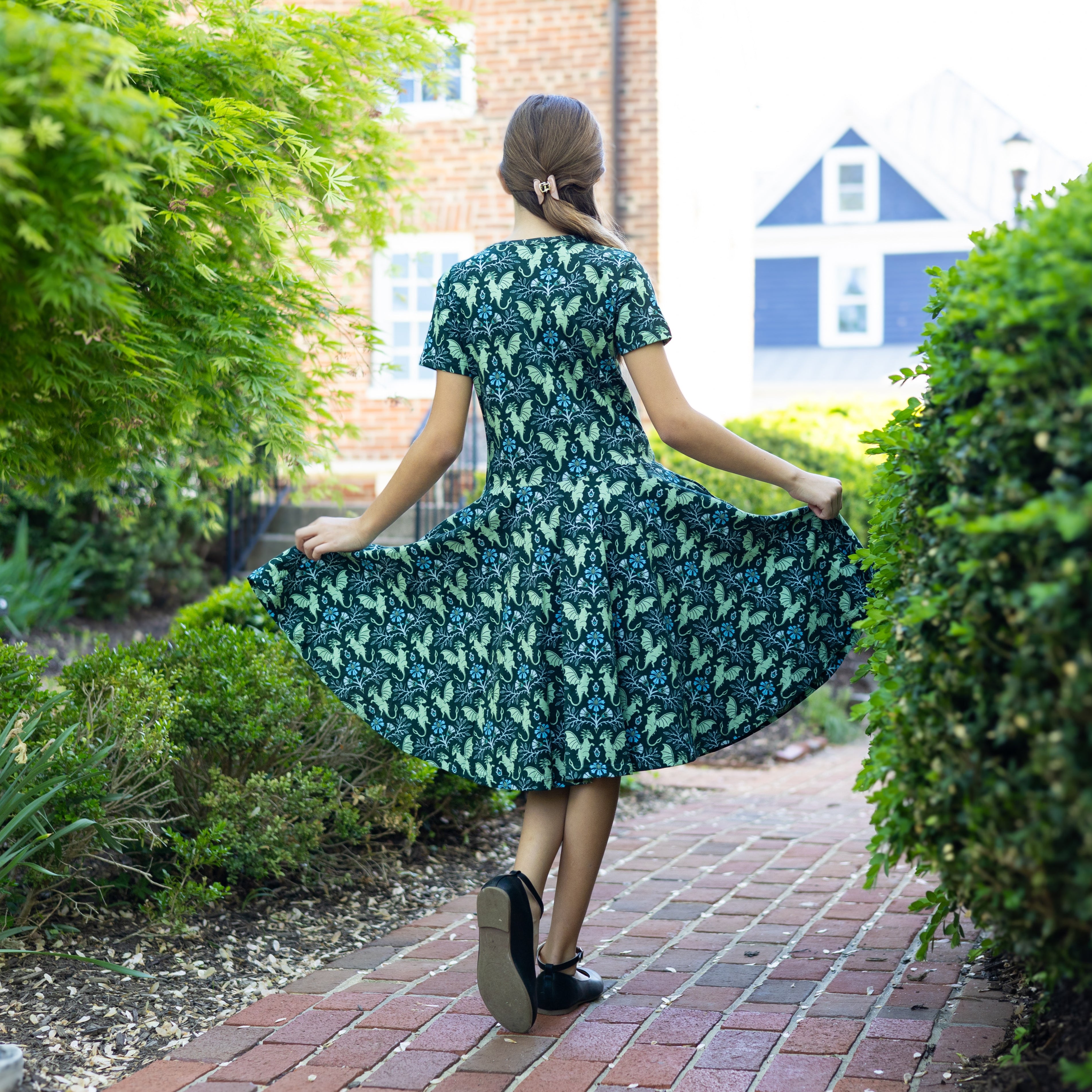 Dragons Damask Kids Twirl Dress