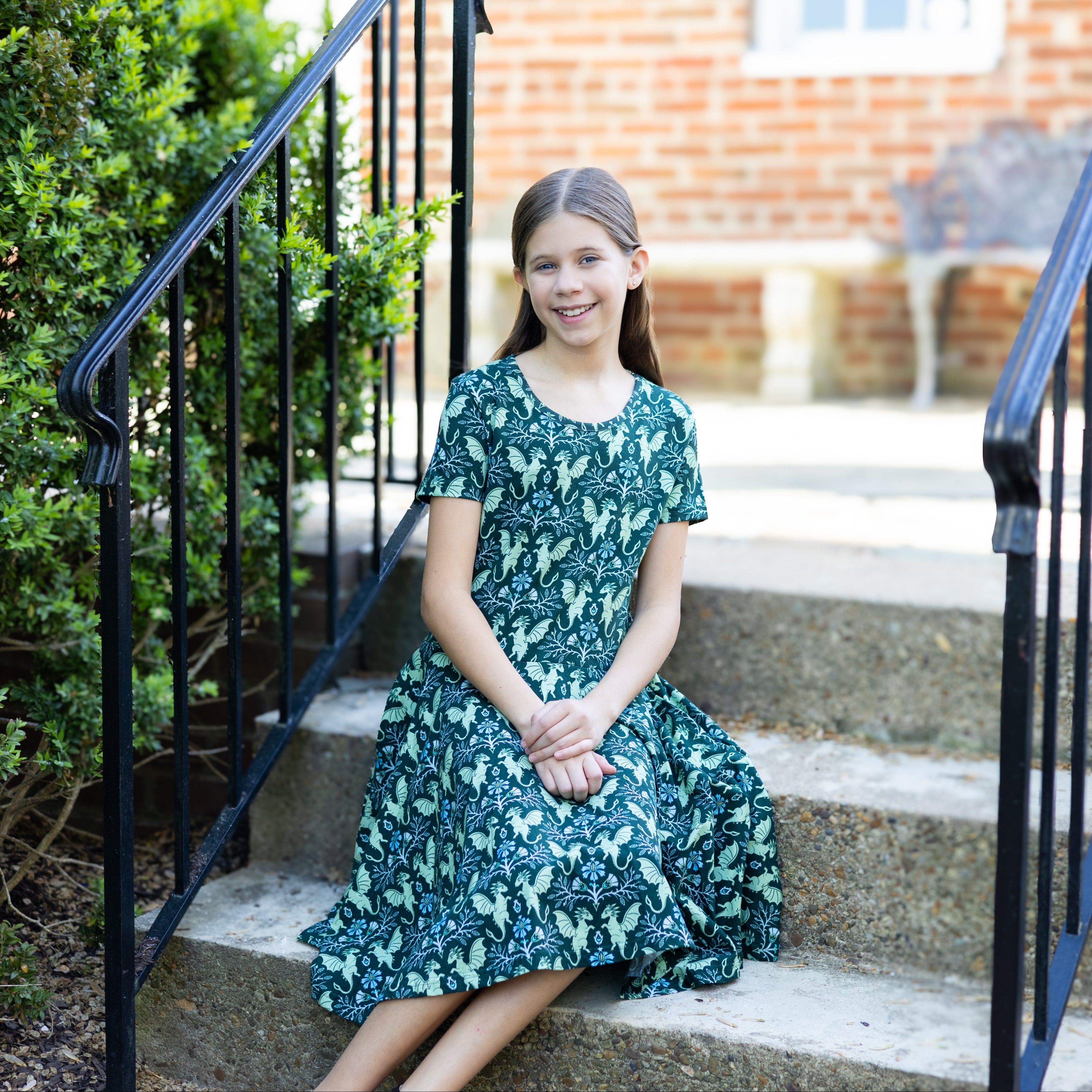 Dragons Damask Kids Twirl Dress