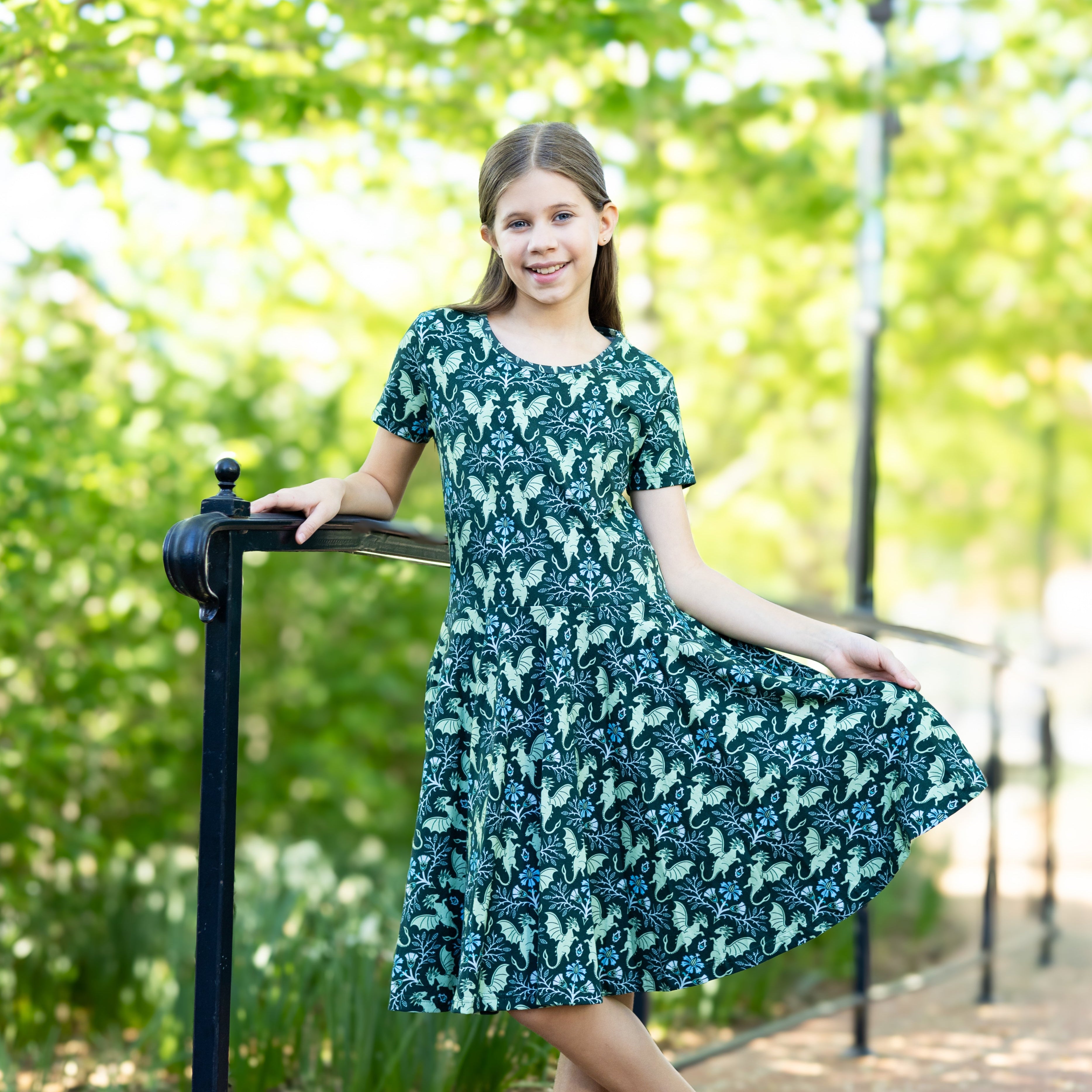 Dragons Damask Kids Twirl Dress