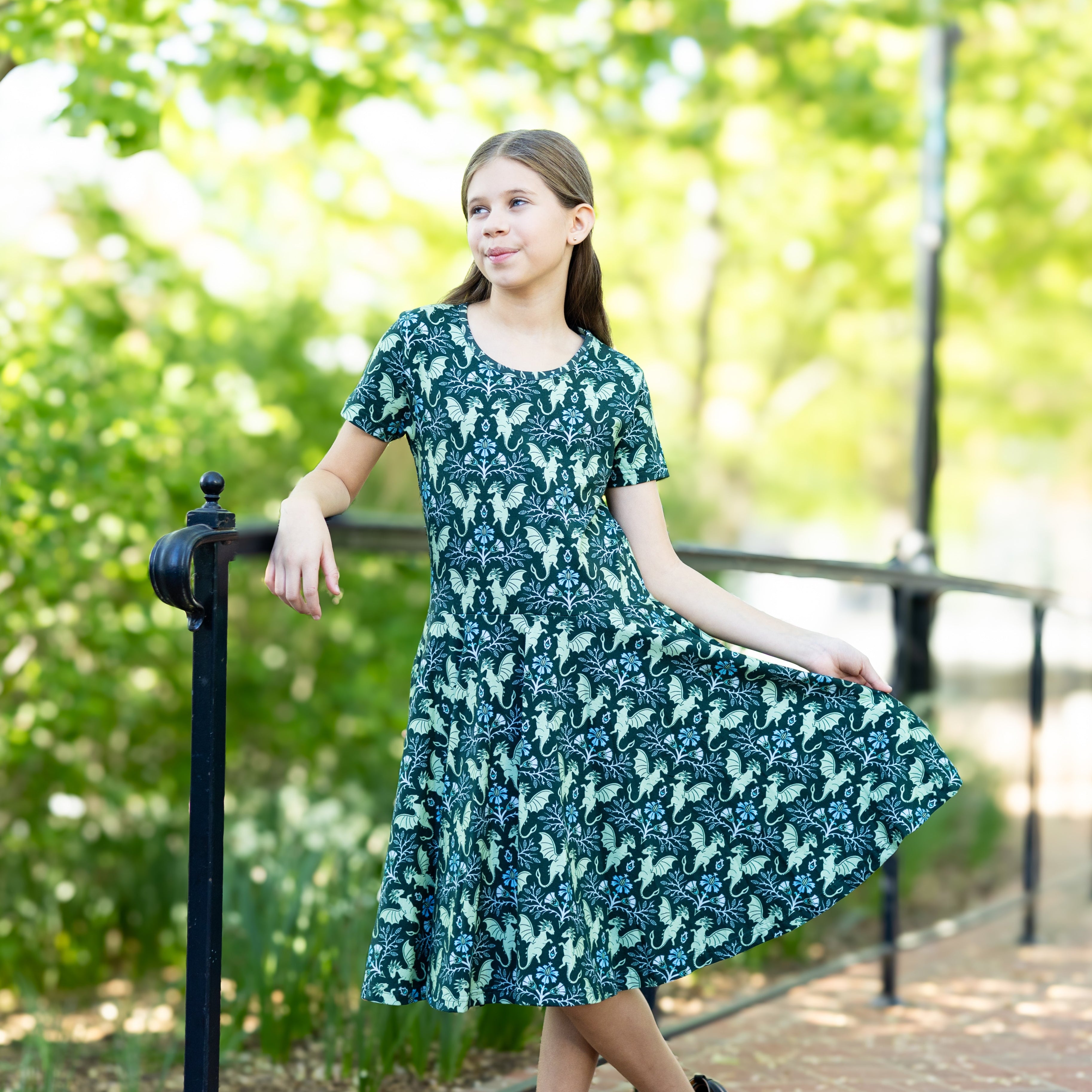 Dragons Damask Kids Twirl Dress
