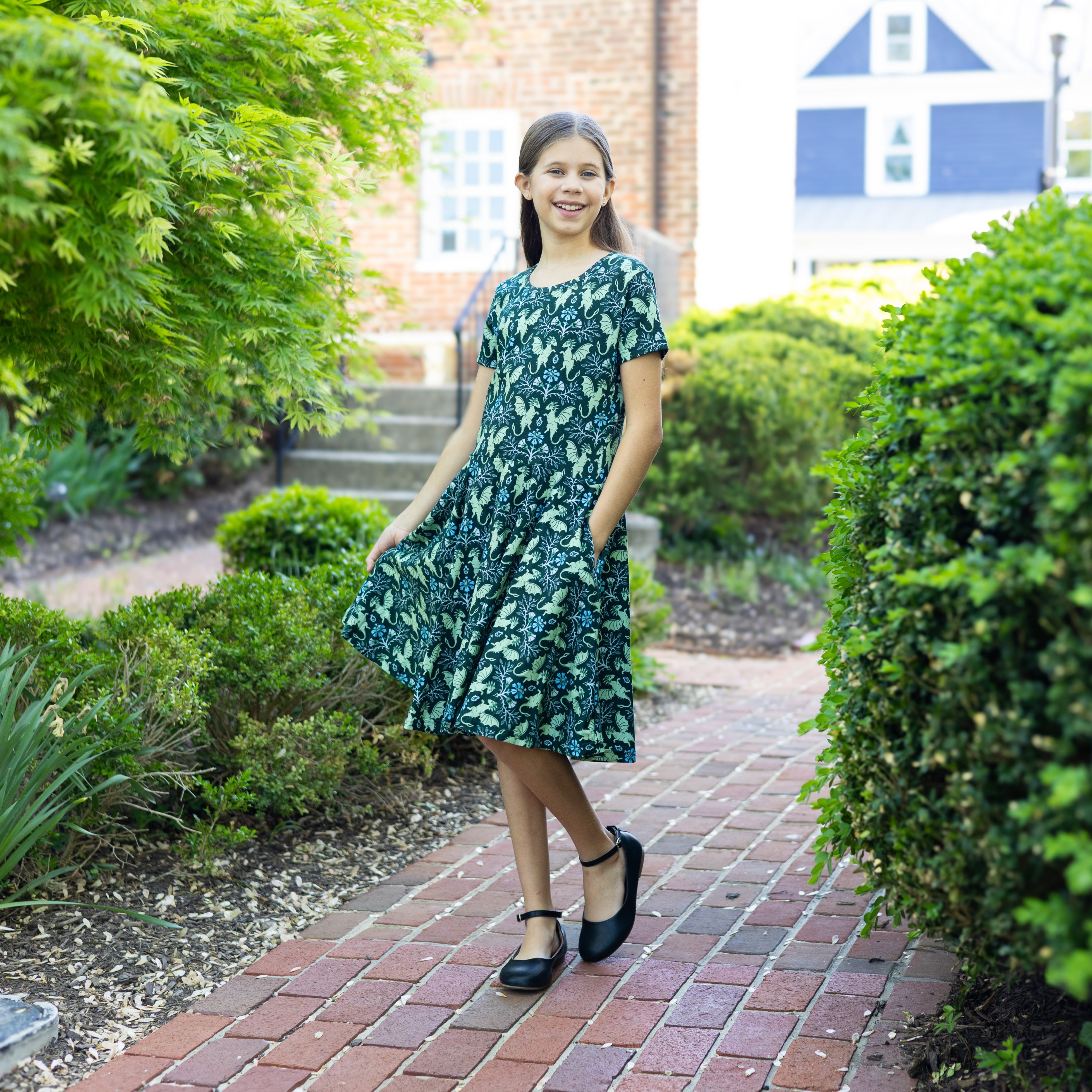 Dragons Damask Kids Twirl Dress