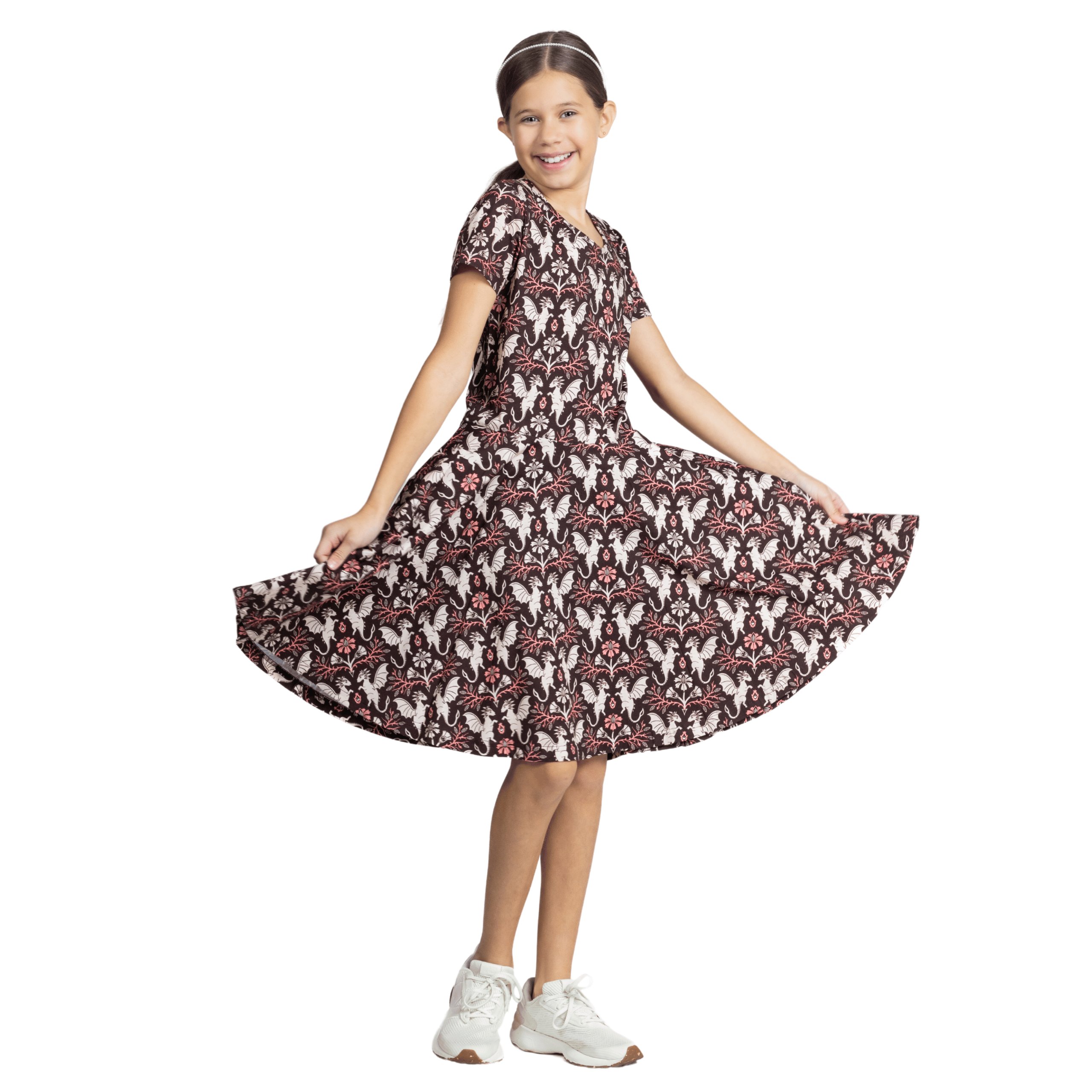 Dragons Damask Ruby Kids Twirl Dress