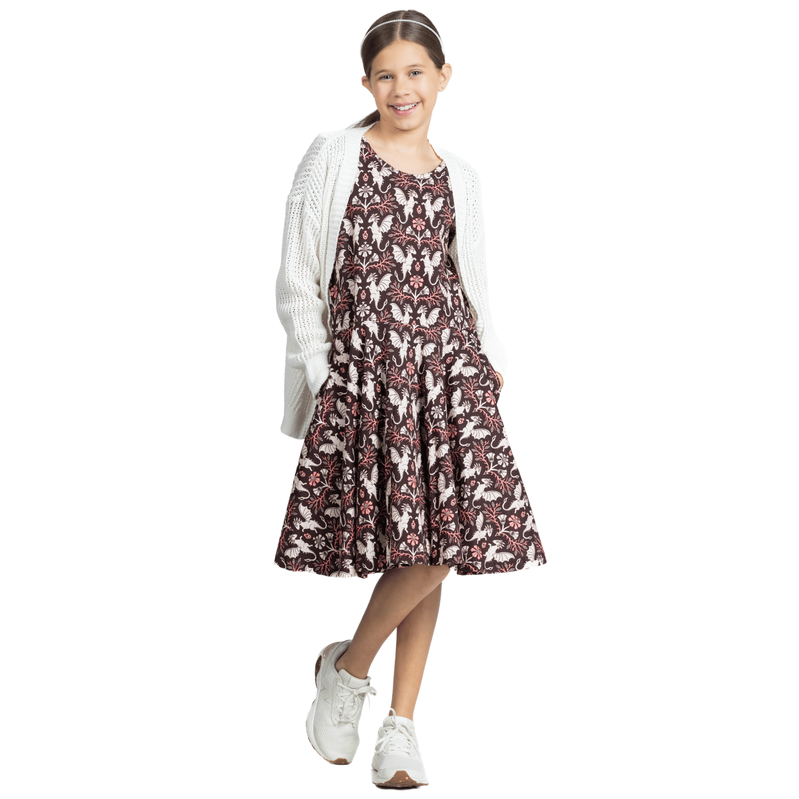 Dragons Damask Ruby Kids Twirl Dress