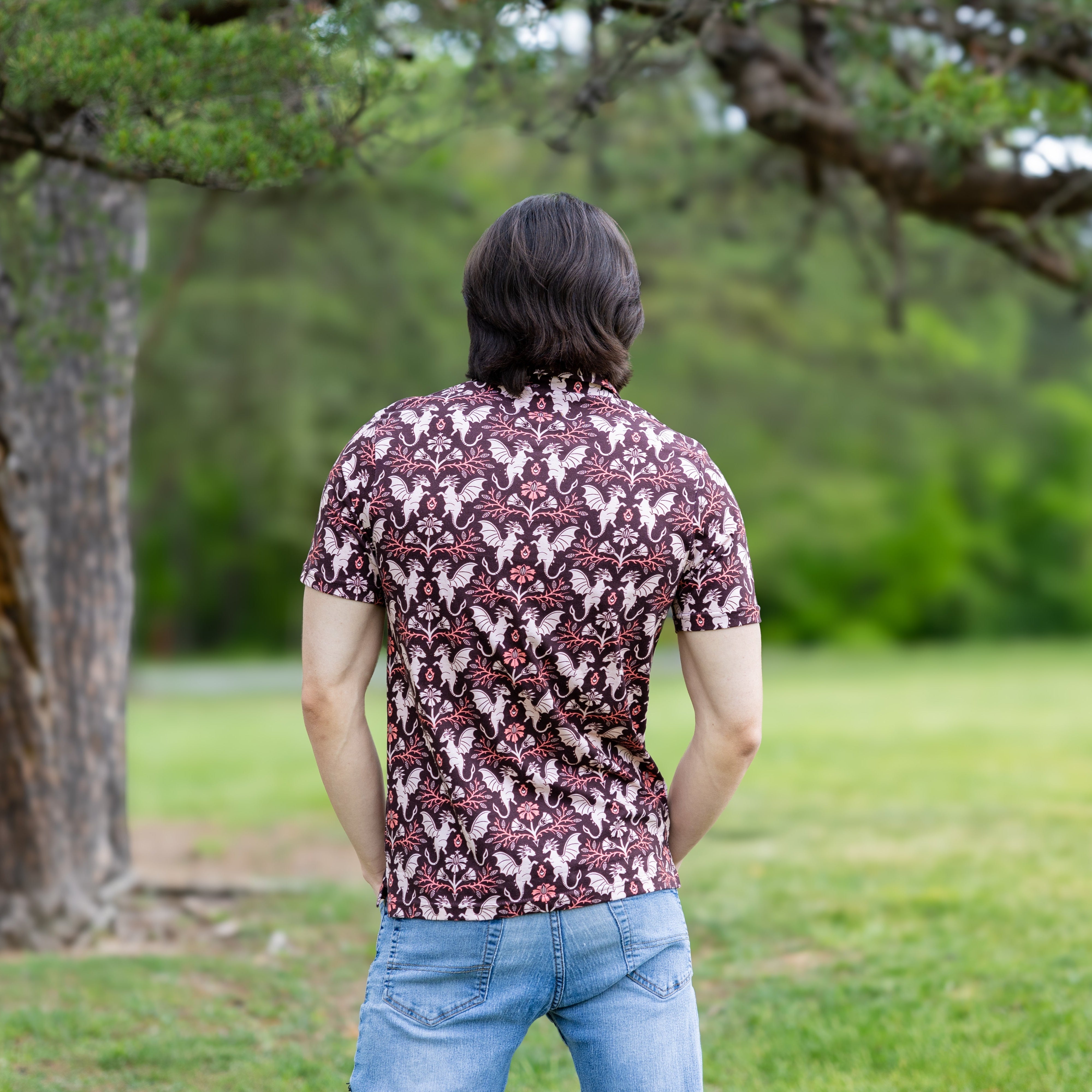 Dragons Damask Ruby Adults Polo