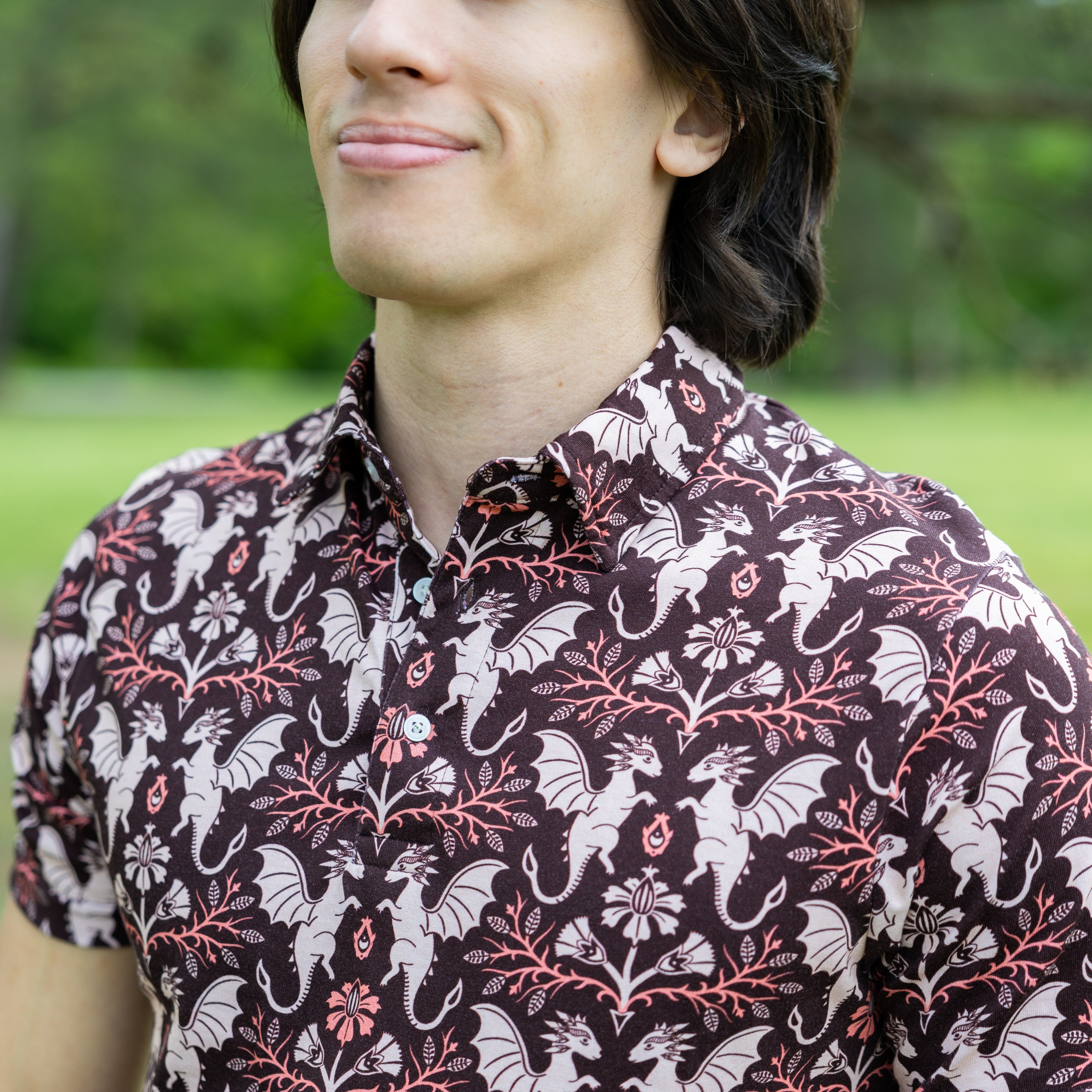 Dragons Damask Ruby Adults Polo