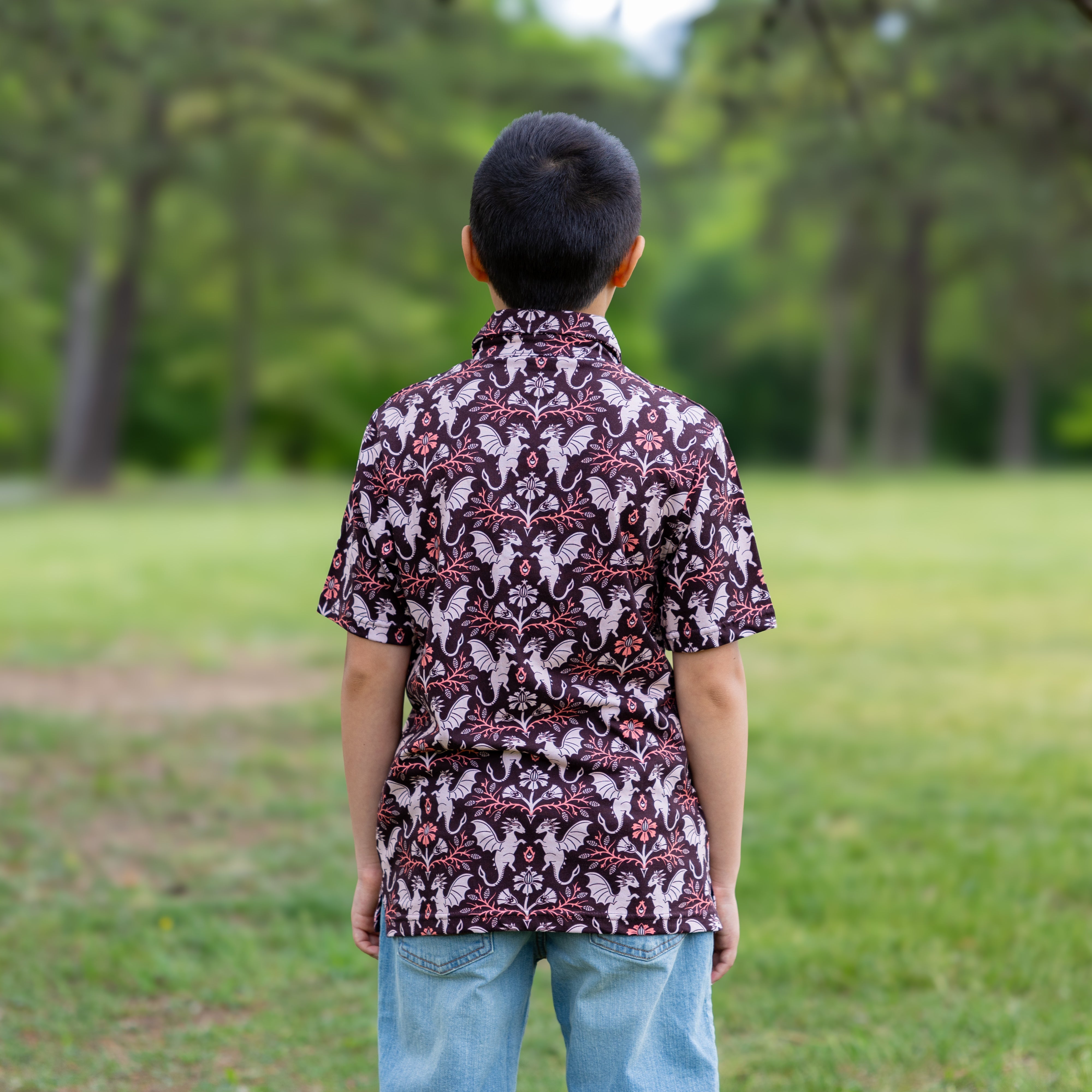Dragons Damask Ruby Kids Polo