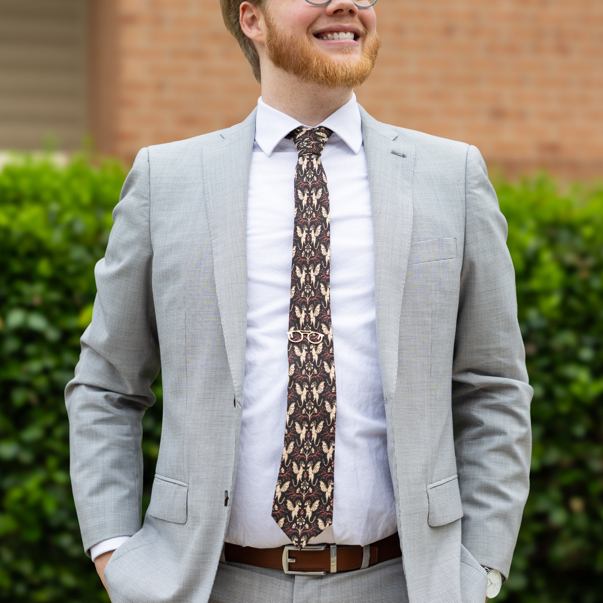 Dragons Damask Ruby Tie