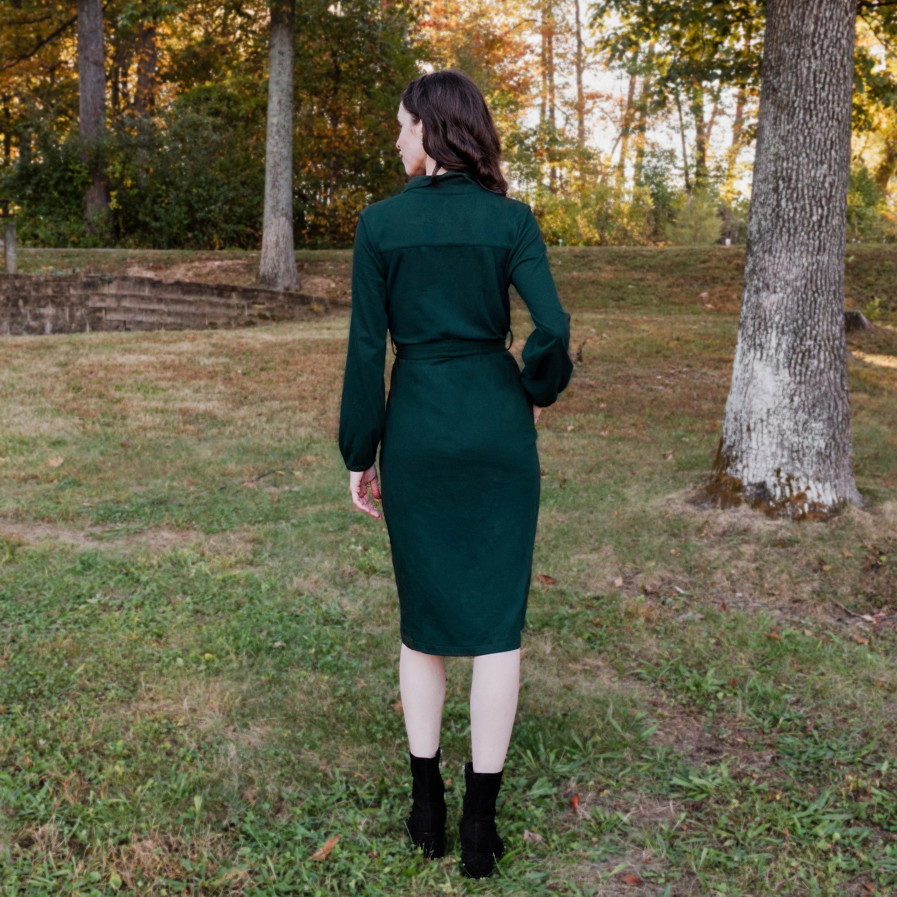 Dragonflies Embroidery Long Sleeve Belted Dress (With Waist Seam)