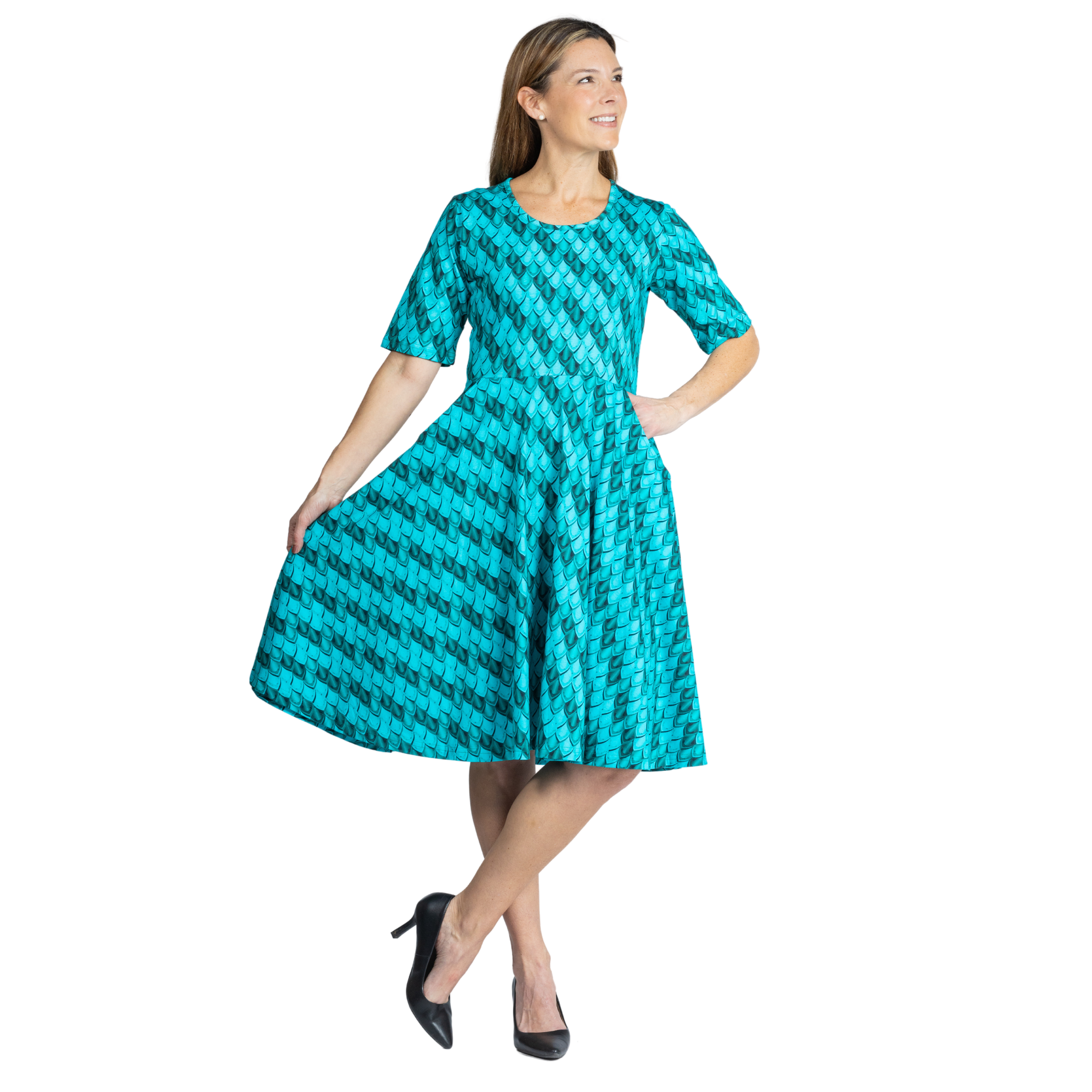 Teal Dragon Scales Twirl Dress