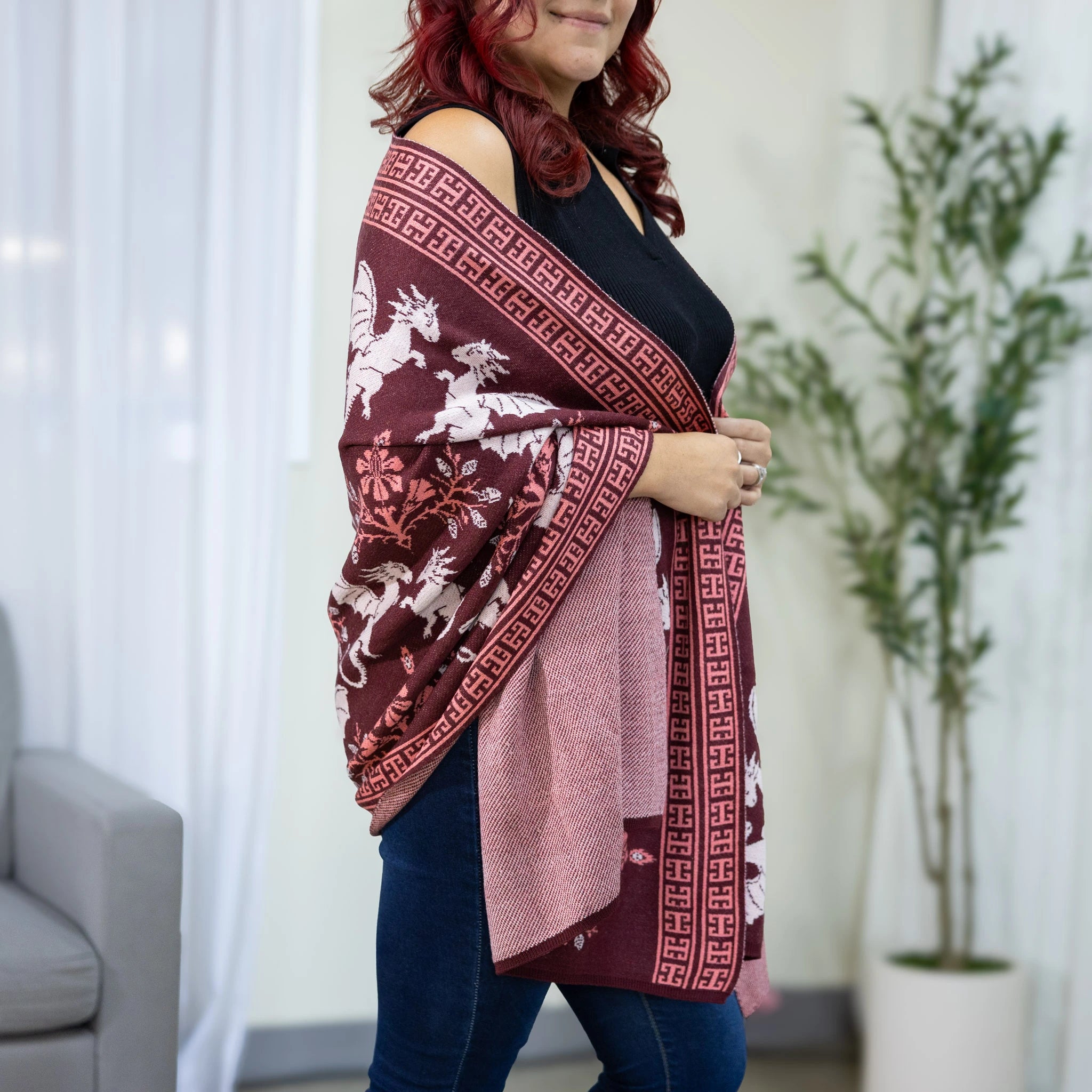 Dragons Damask Ruby Shawl