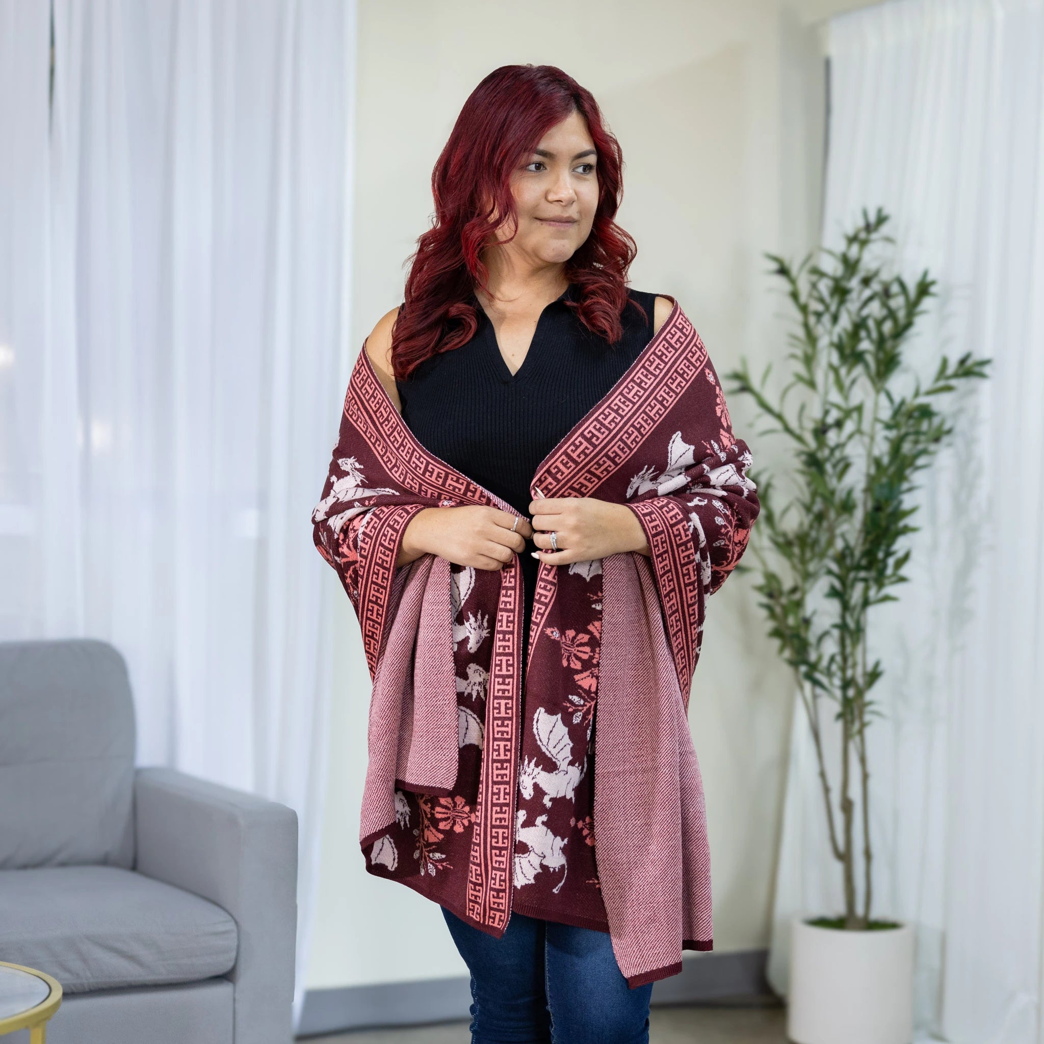 Dragons Damask Ruby Shawl