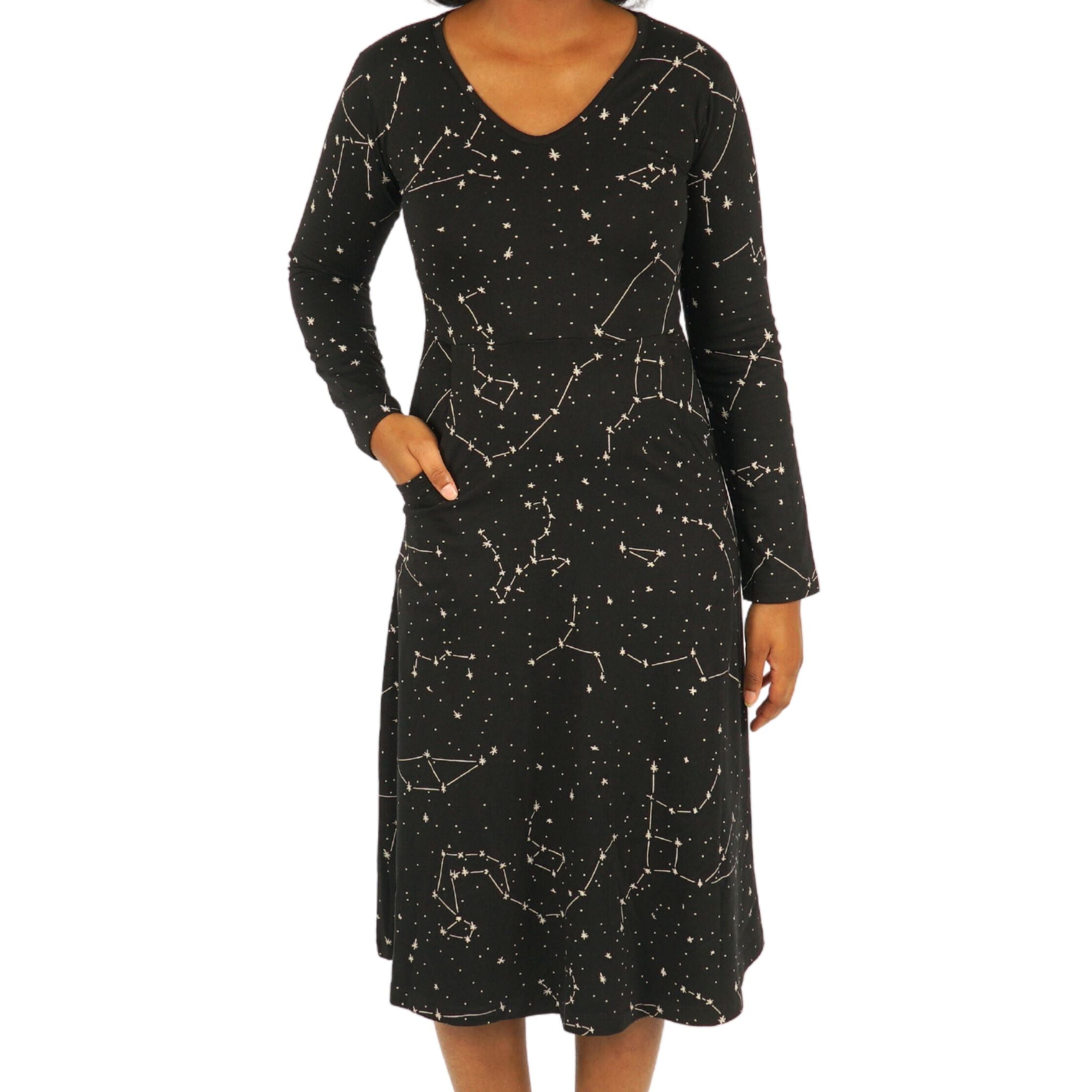Constellations Glow-in-the-dark Long Sleeves Midi Dress