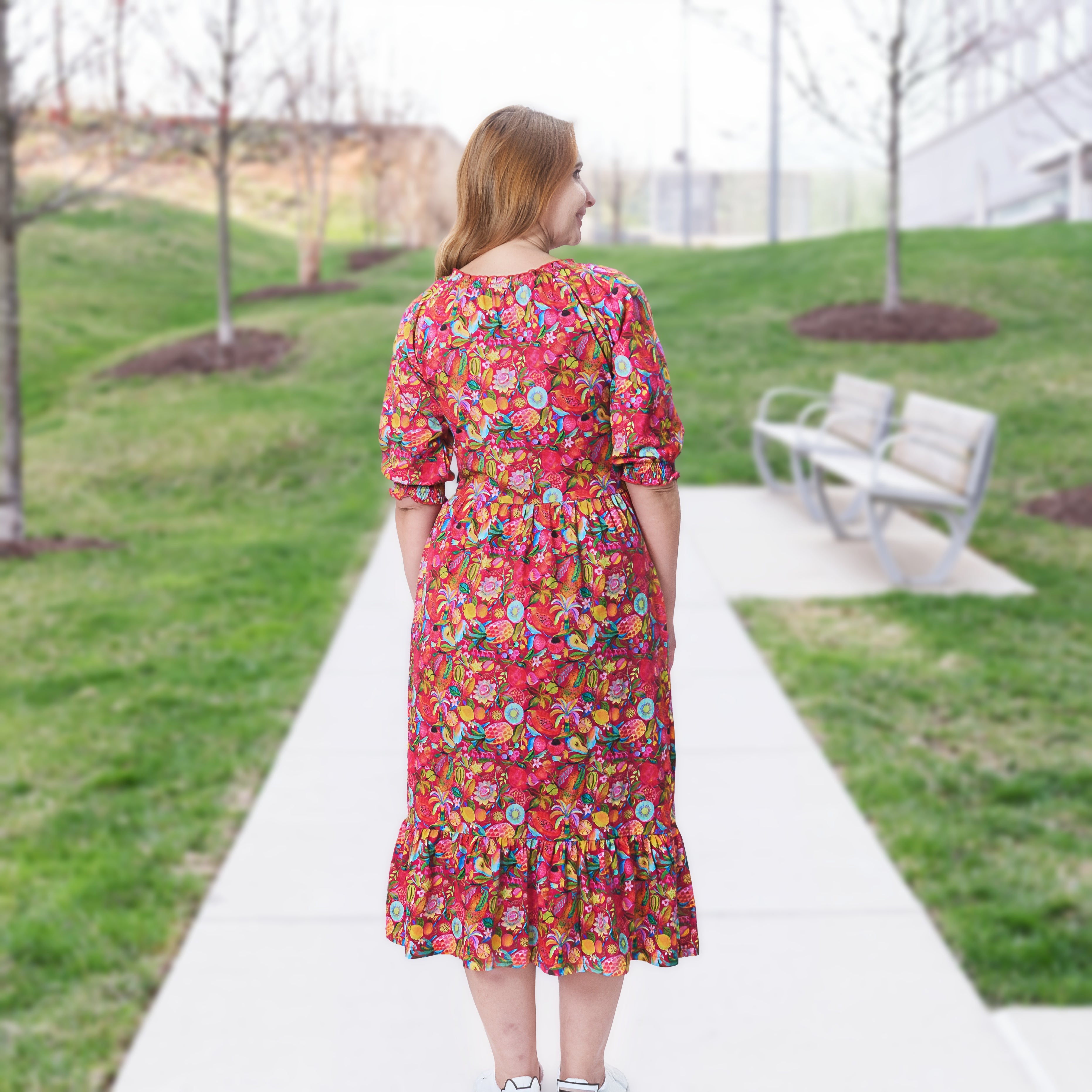Fancy Fruits Midi Dress with Pockets