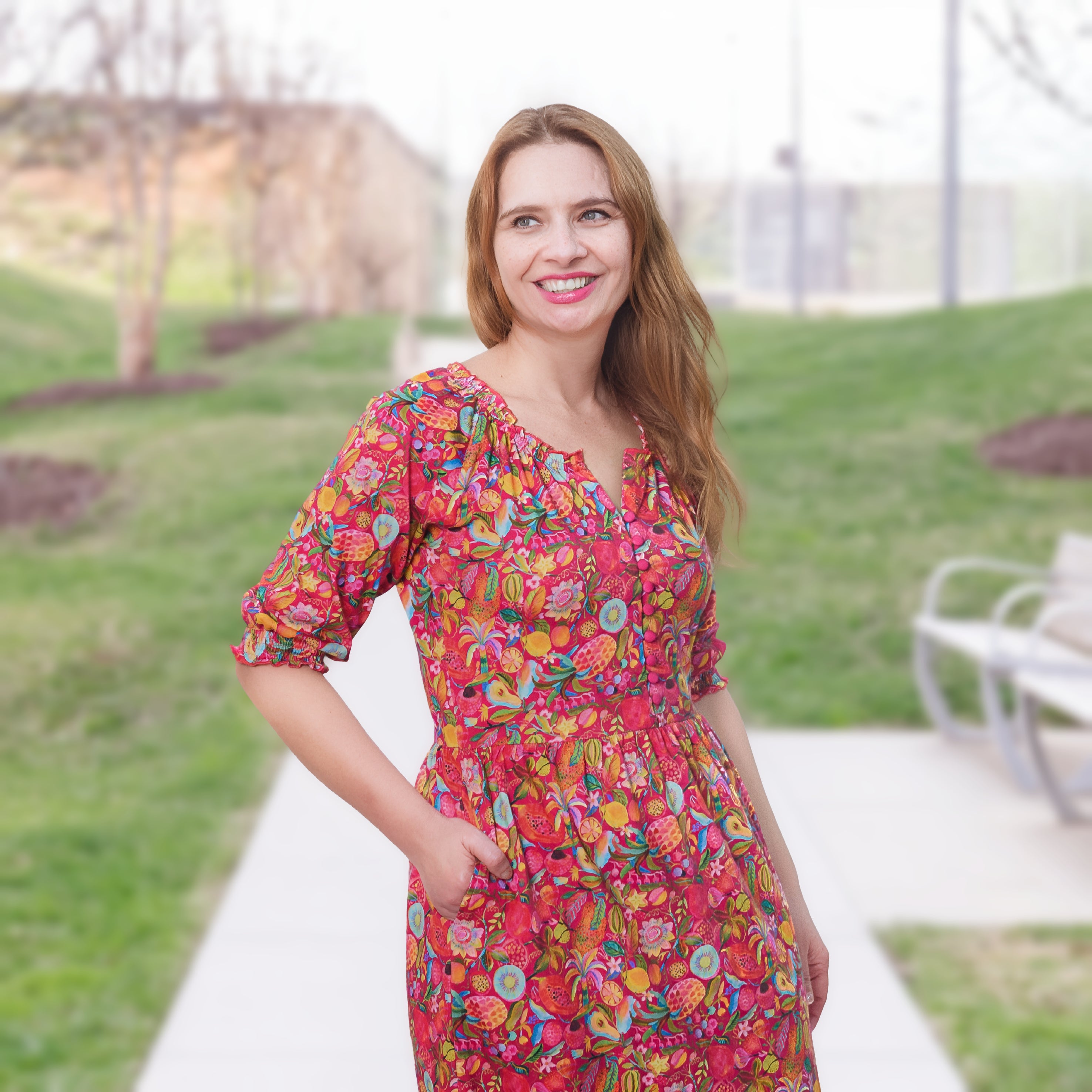 Fancy Fruits Midi Dress with Pockets