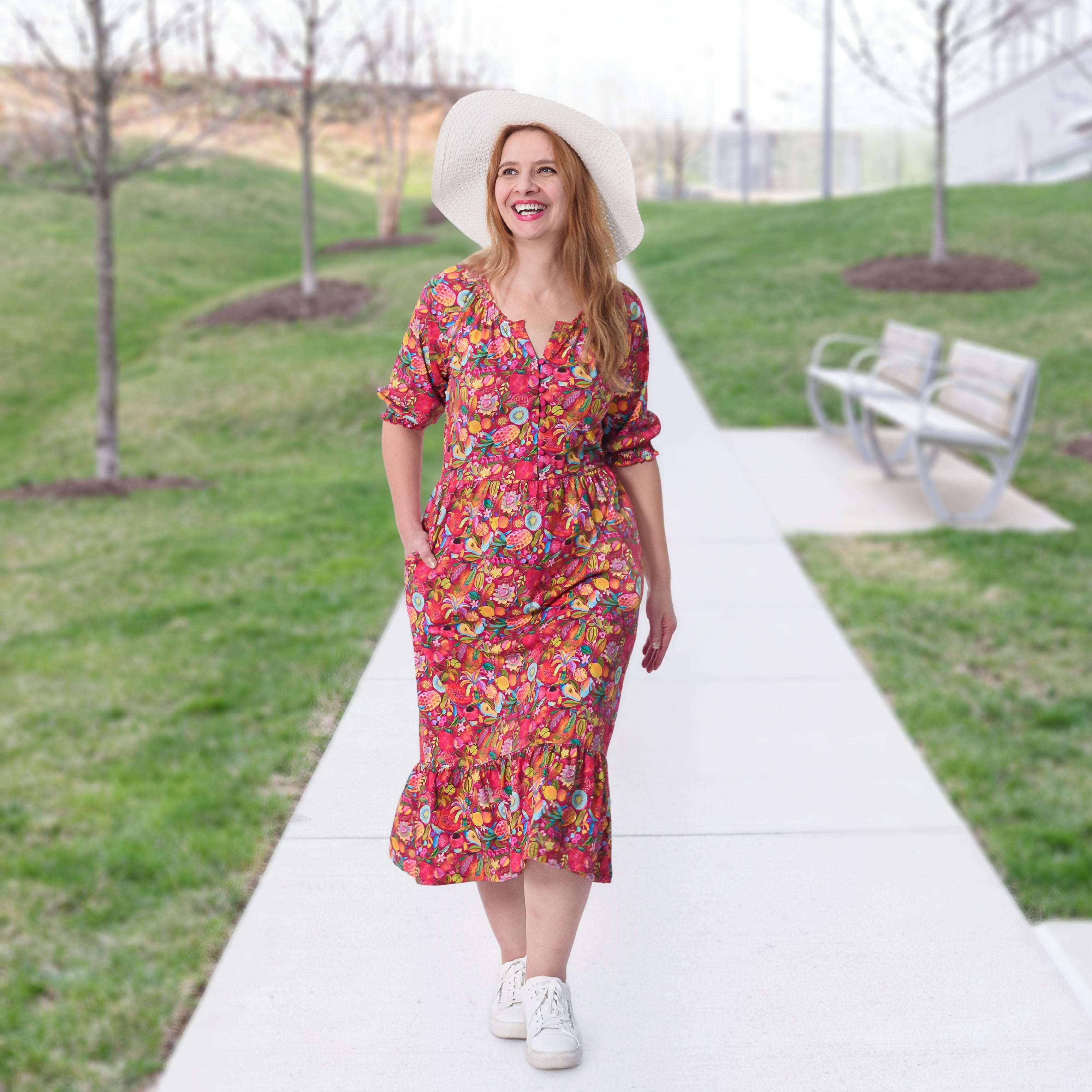 Fancy Fruits Midi Dress with Pockets