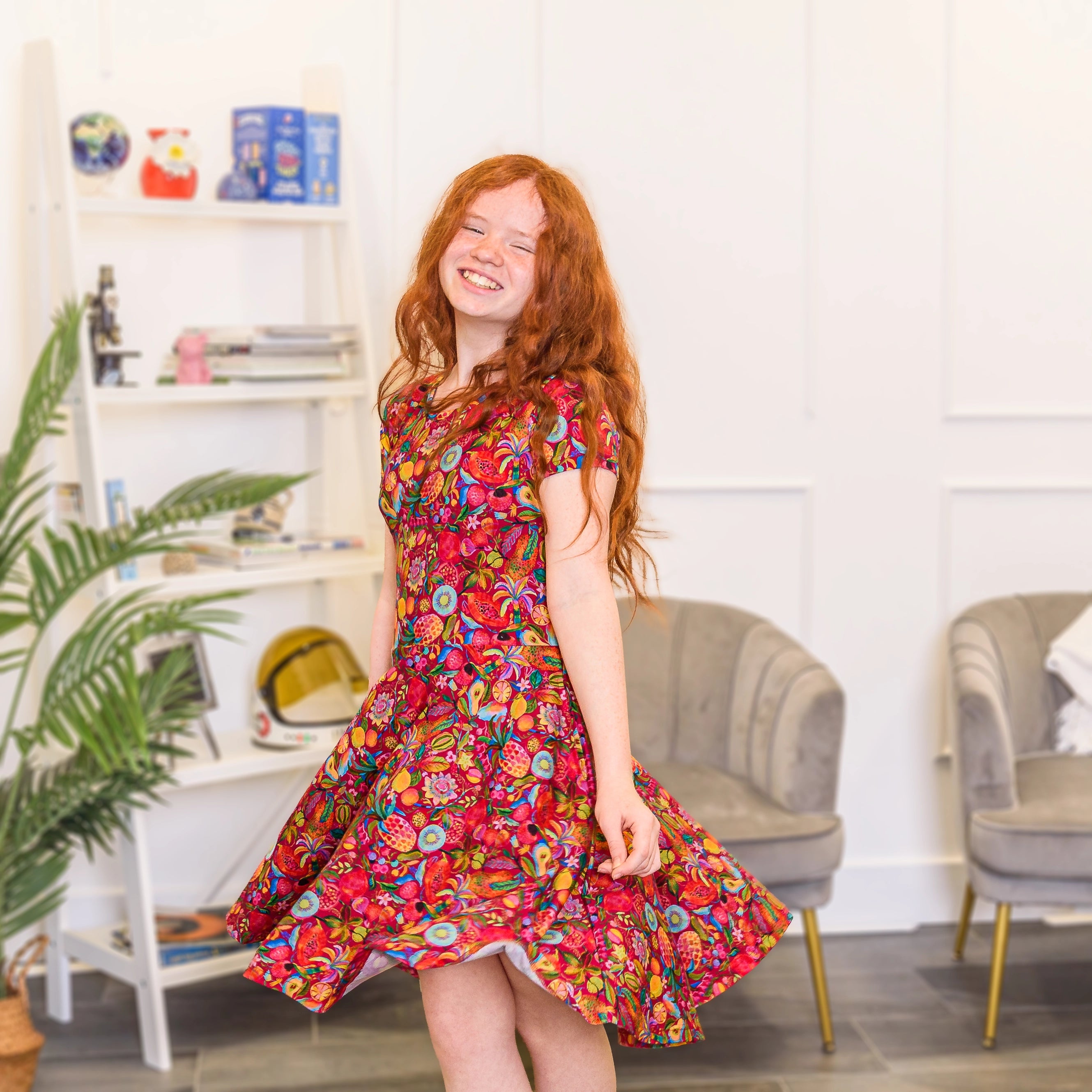 Fancy Fruits Kids Twirl Dress with Pockets