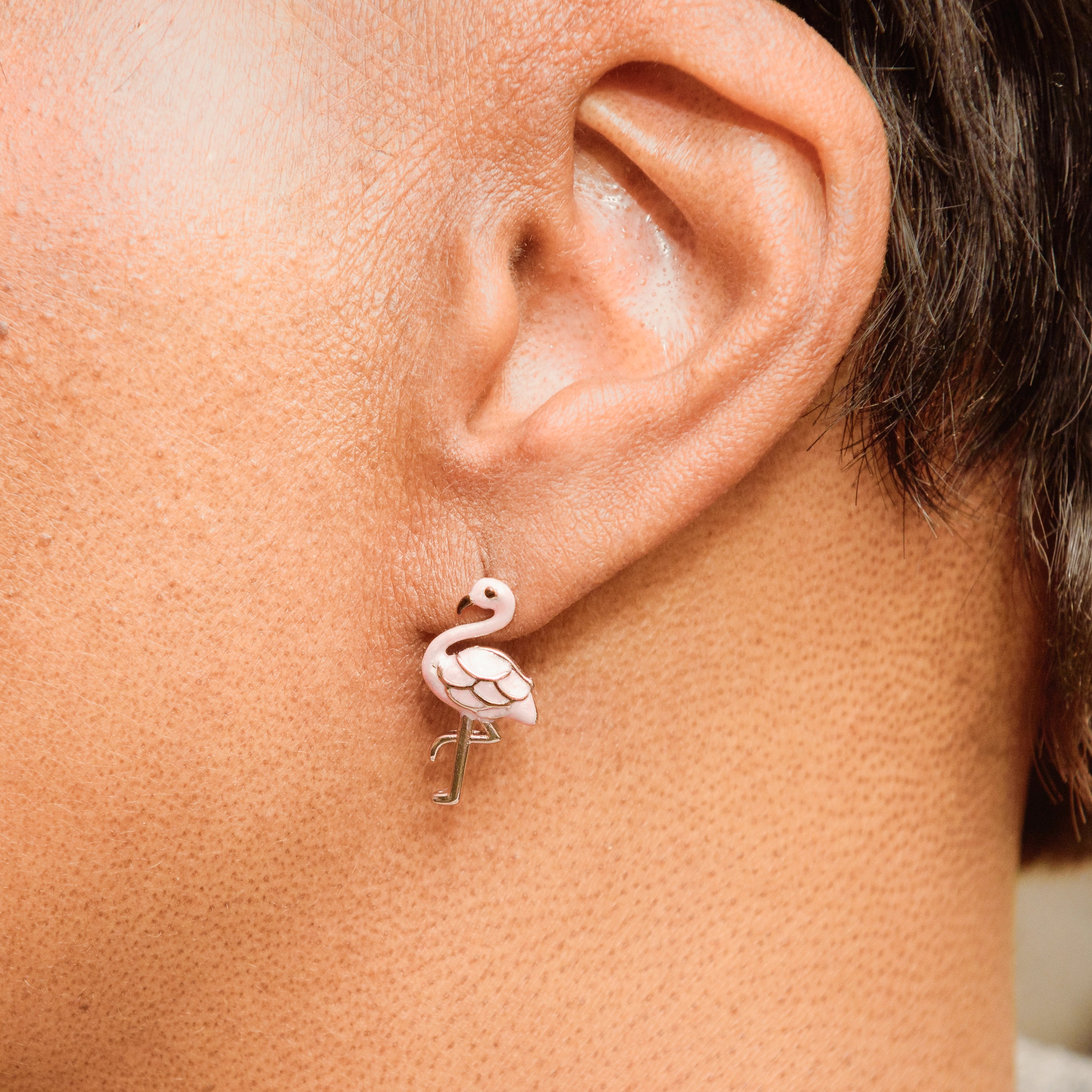 Flamingo and Leaf Stainless Steel Earrings