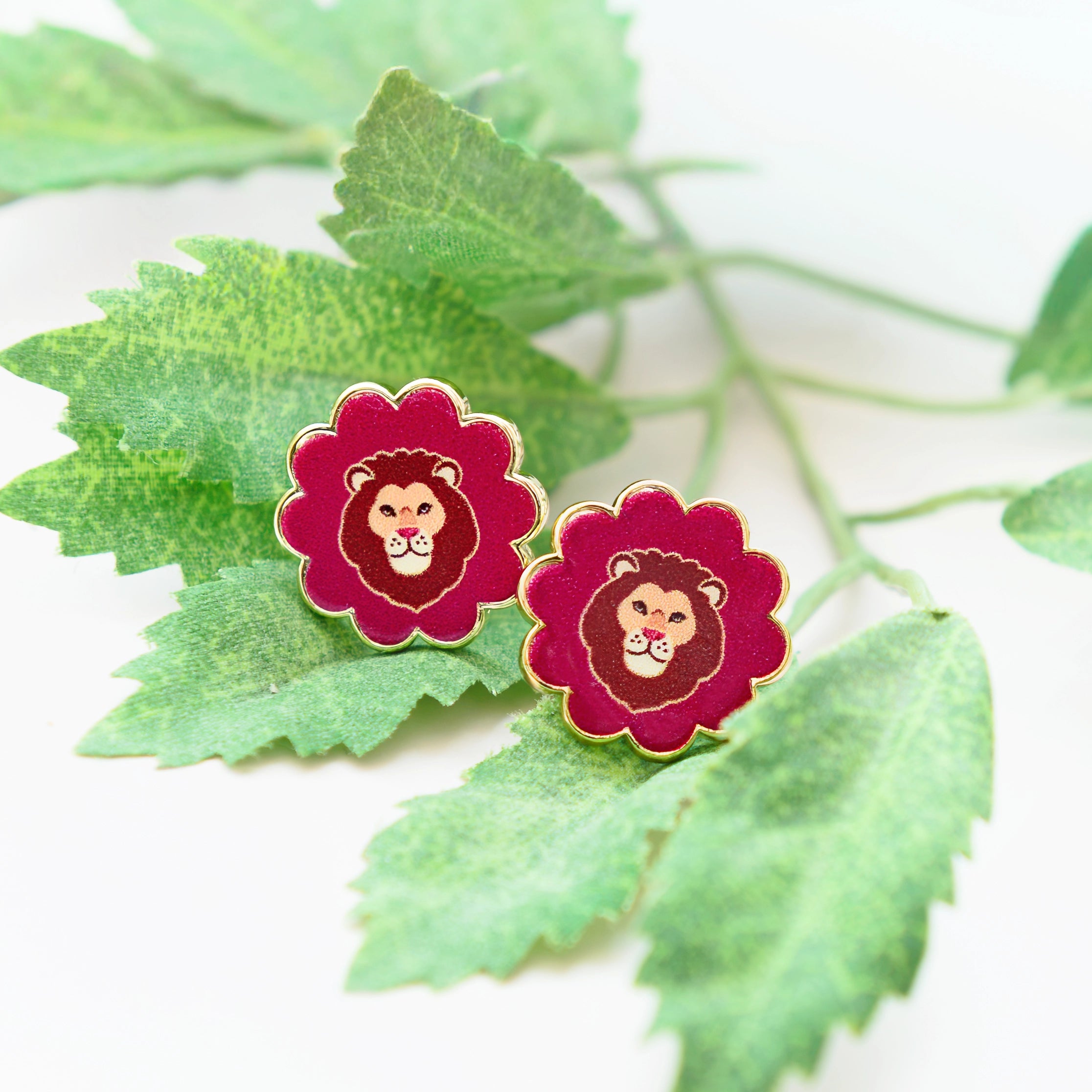 Floral Lion Stainless Steel Earrings