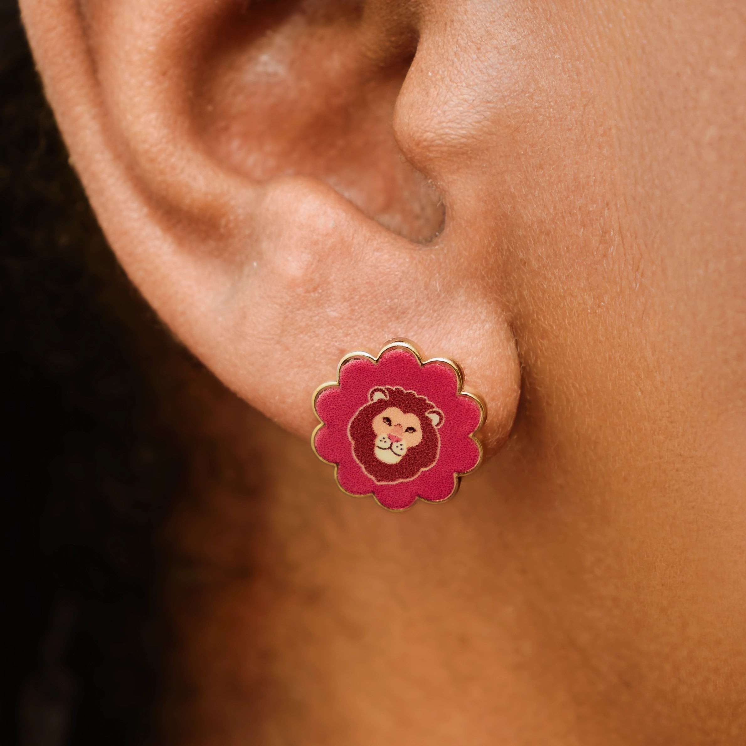 Floral Lion Stainless Steel Earrings