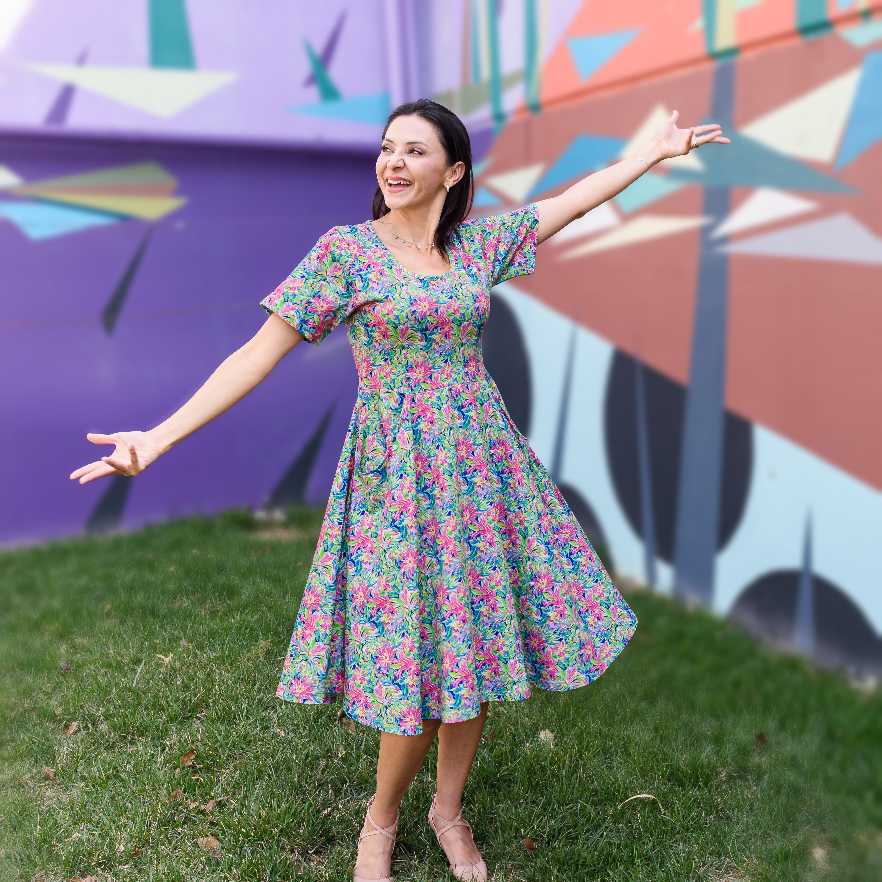 Flora Fiesta Twirl Dress with Pockets
