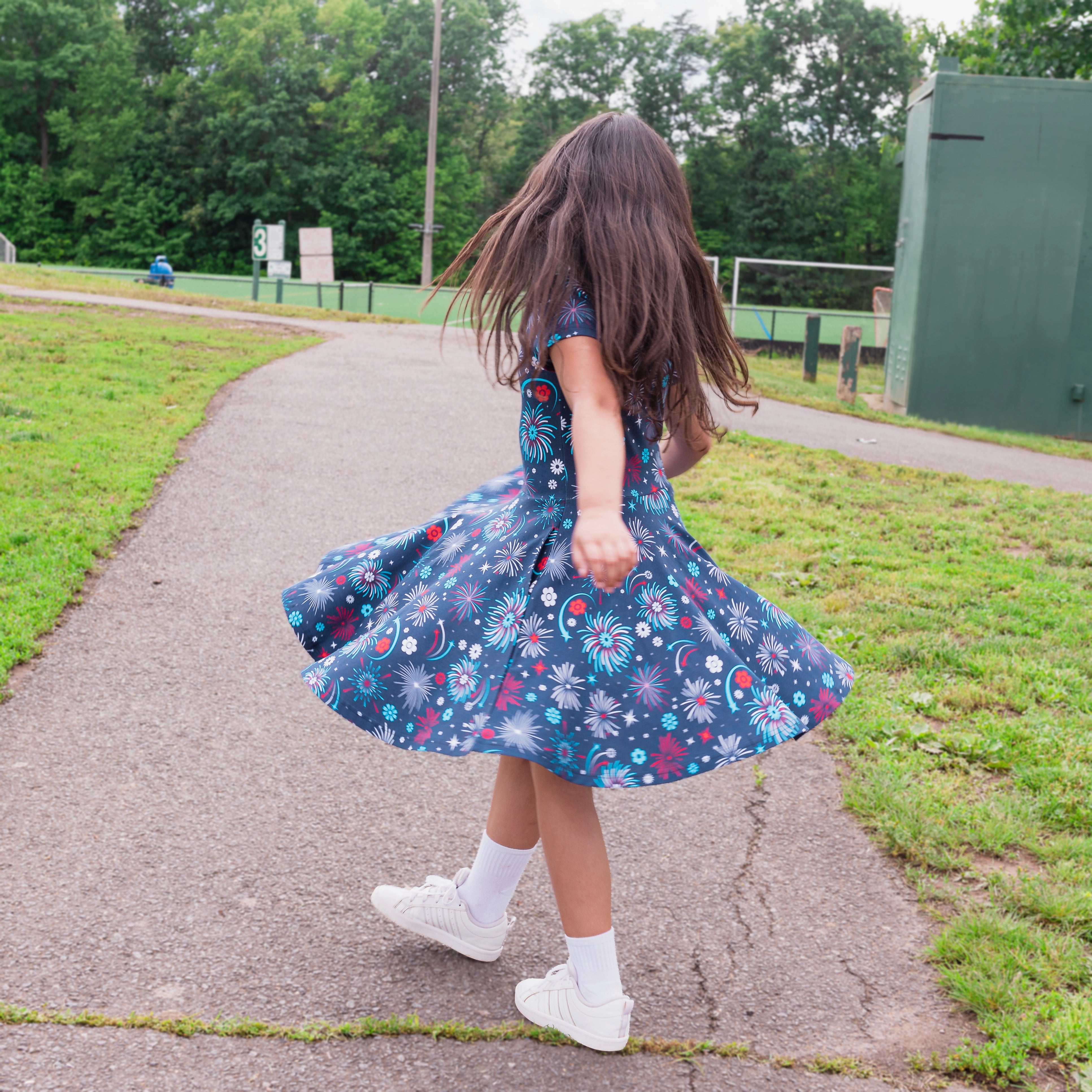 Floral Fireworks Kids Twirl Dress with Pockets