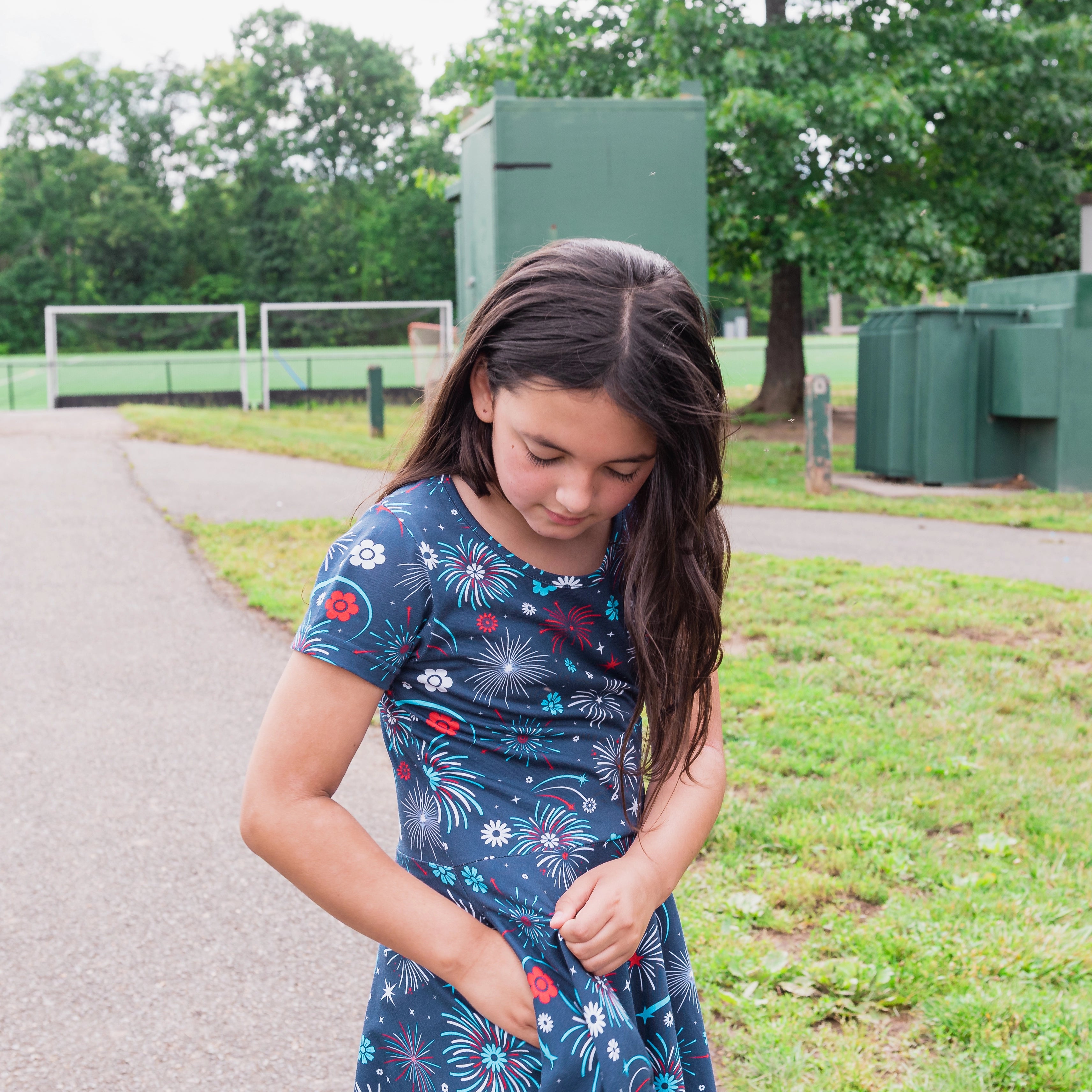 Floral Fireworks Kids Twirl Dress with Pockets