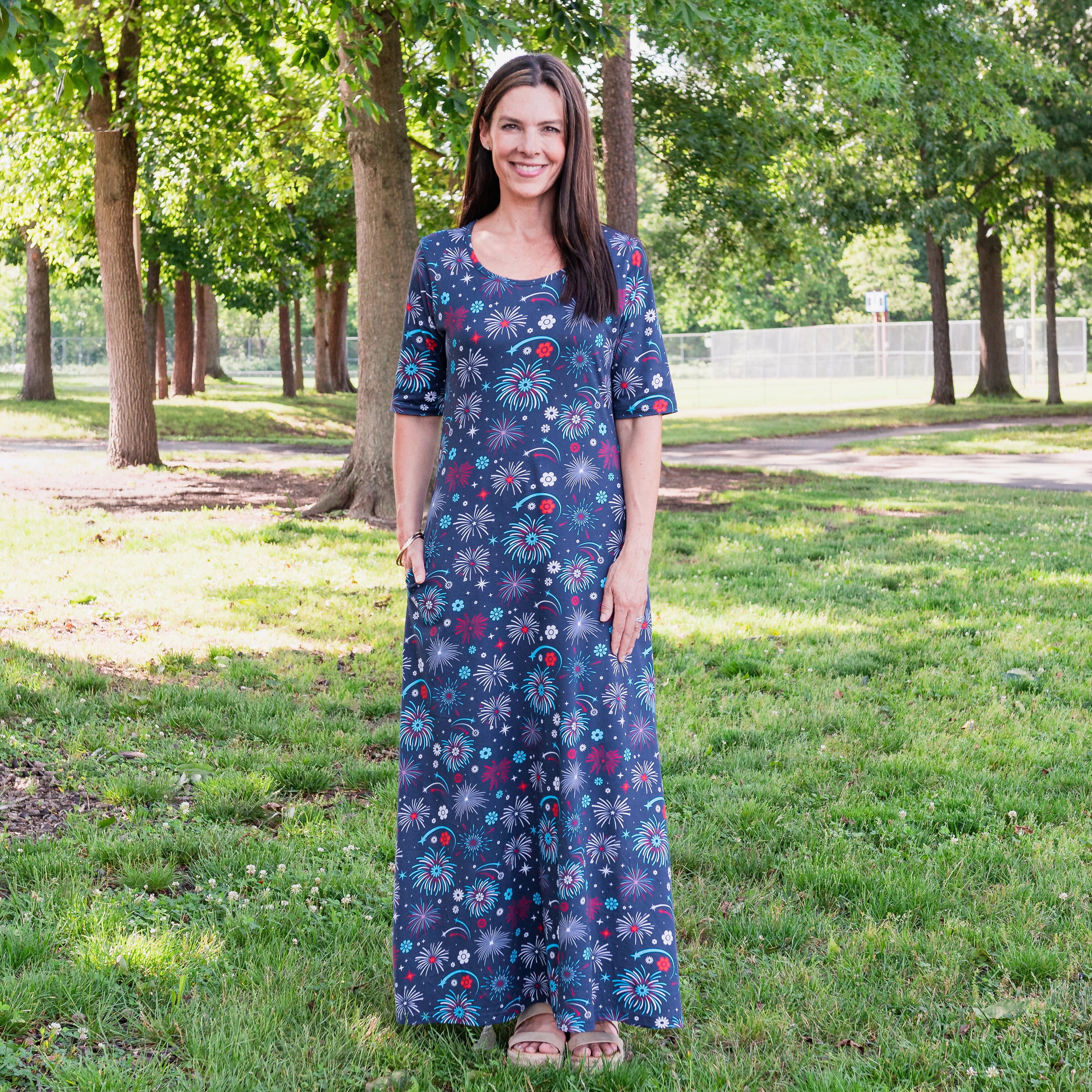 Floral Fireworks Maxi Dress with Pockets