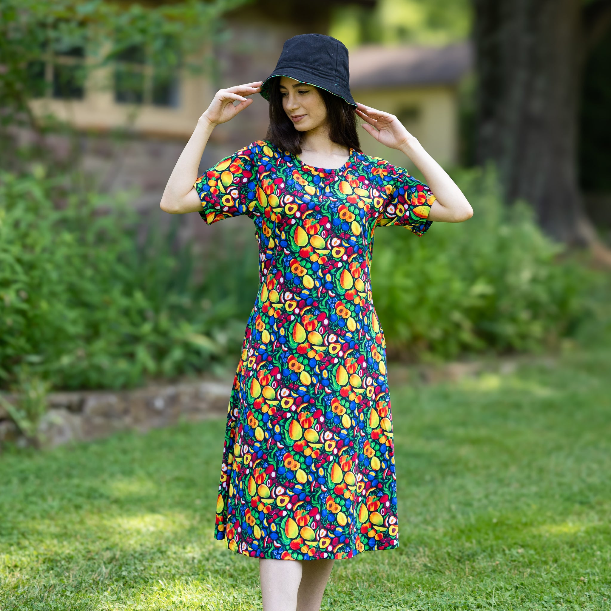 Autumn Dress To Impress Rainbow Harvest Fruits A-Line Dress (No Waist Seam)  Svaha USA 4XL