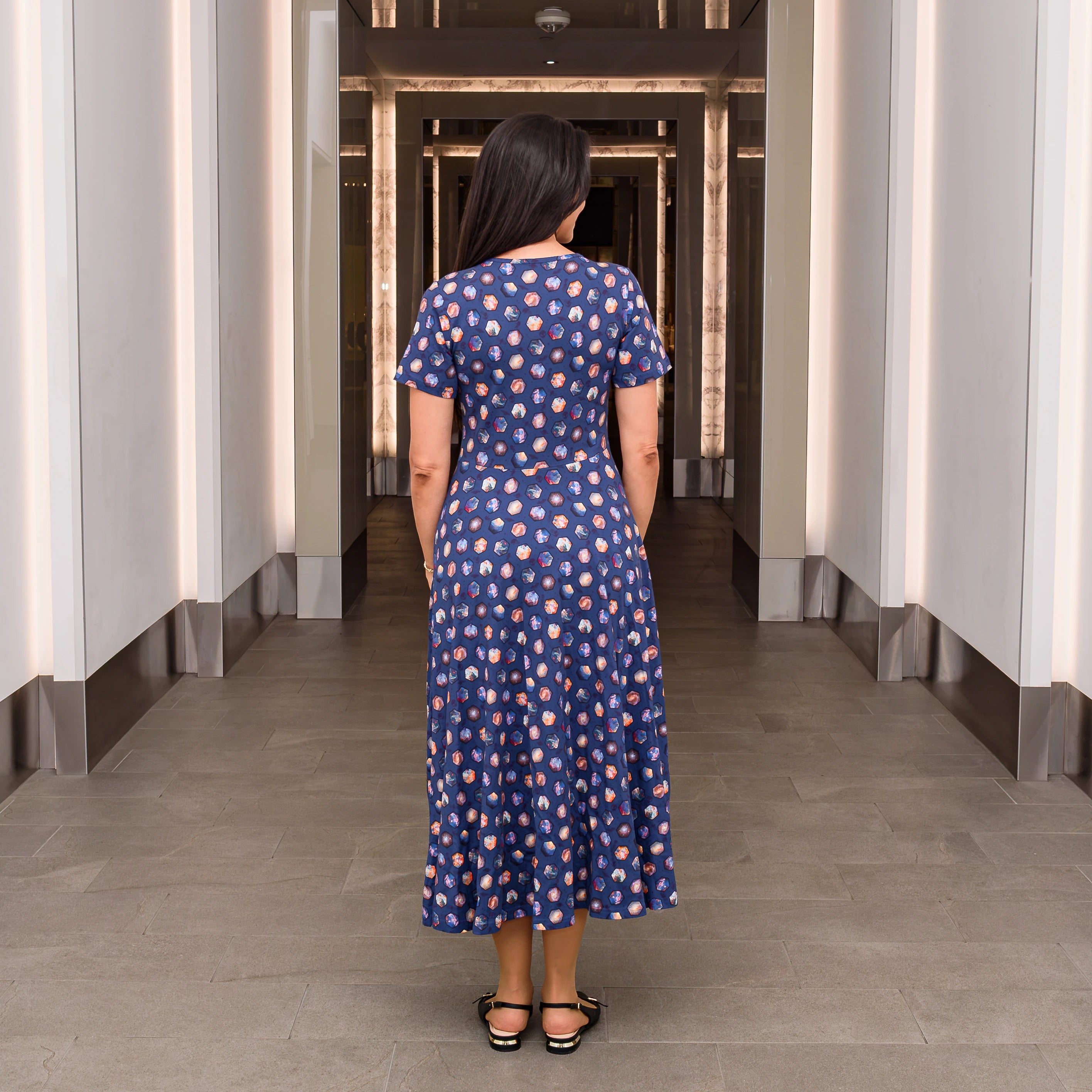 Galaxies Midi Twirl Dress with Pockets
