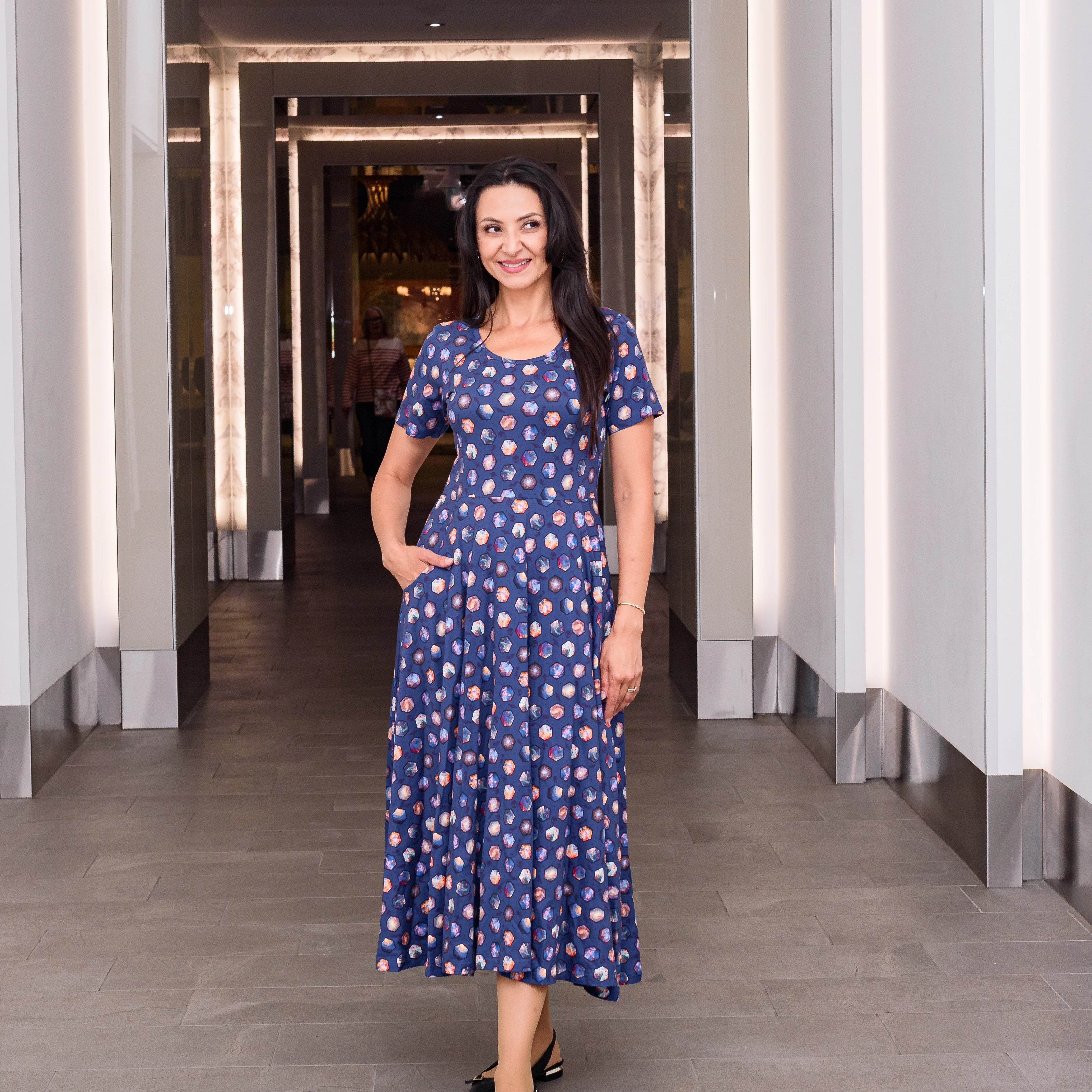 Galaxies Midi Twirl Dress with Pockets