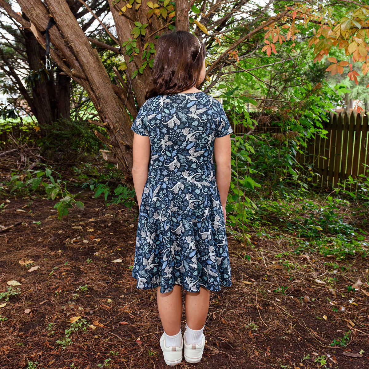 Garden of Dragons Kids Twirl Dress with Pockets