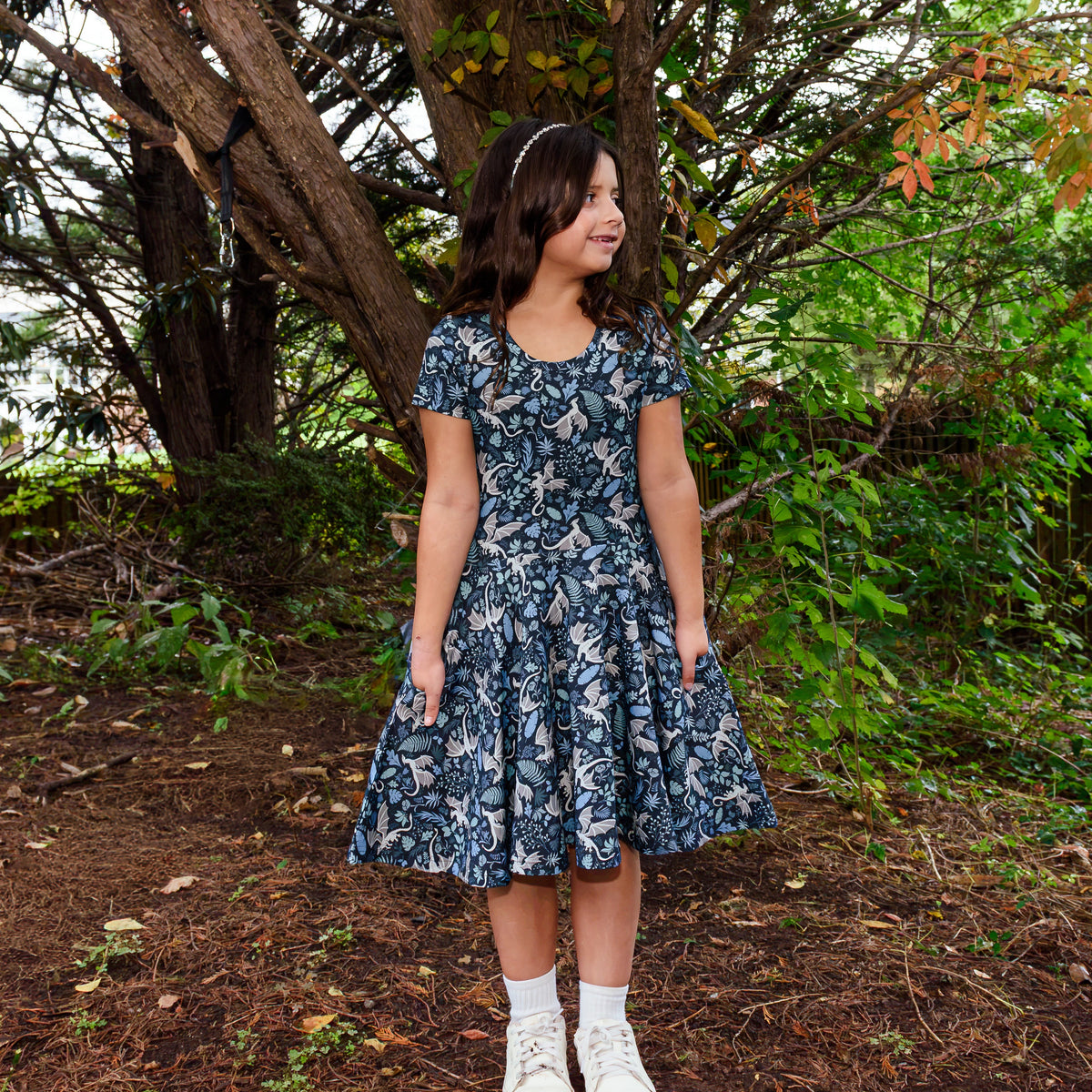 Garden of Dragons Kids Twirl Dress with Pockets
