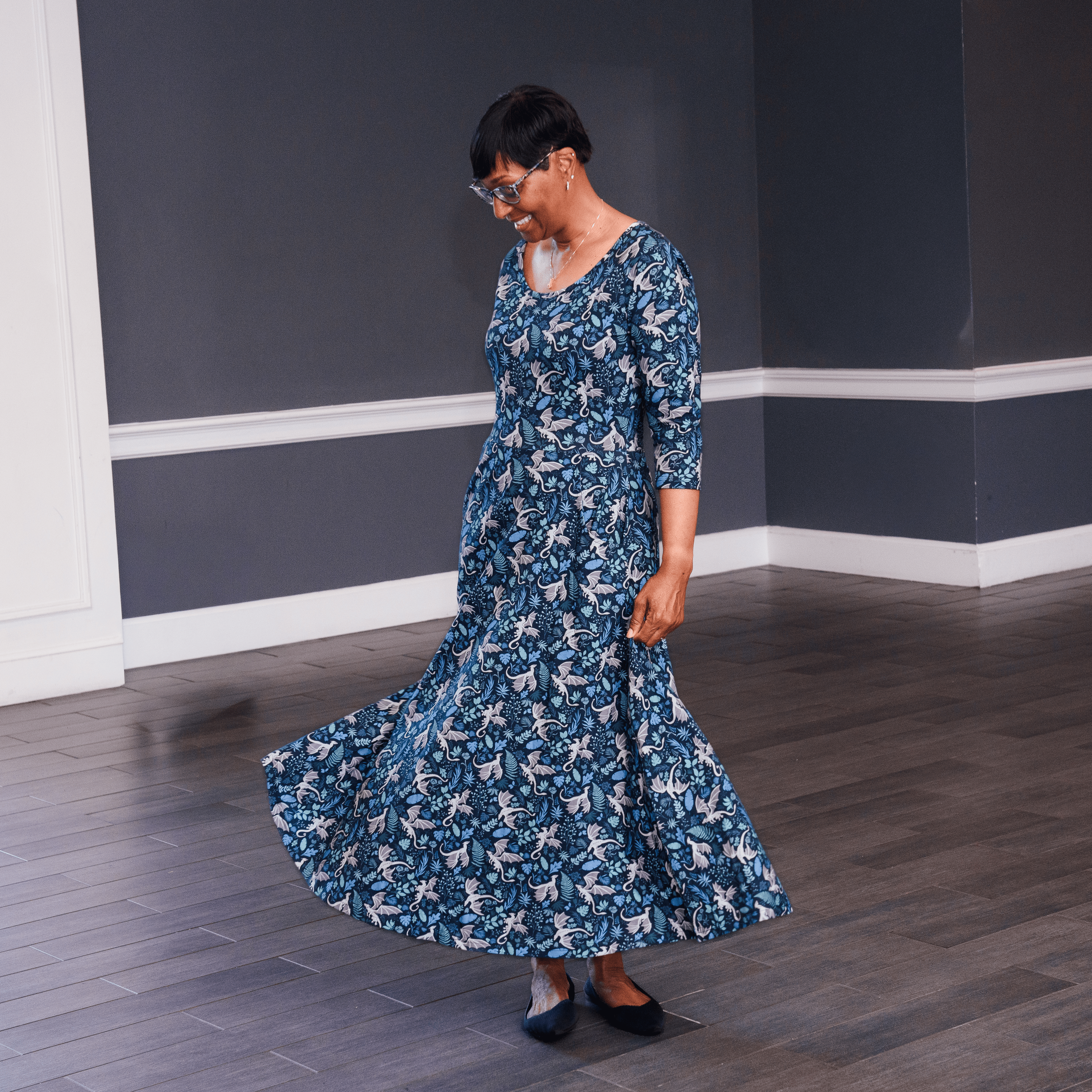 Garden of Dragons Midi Fit & Flare Dress with Pockets