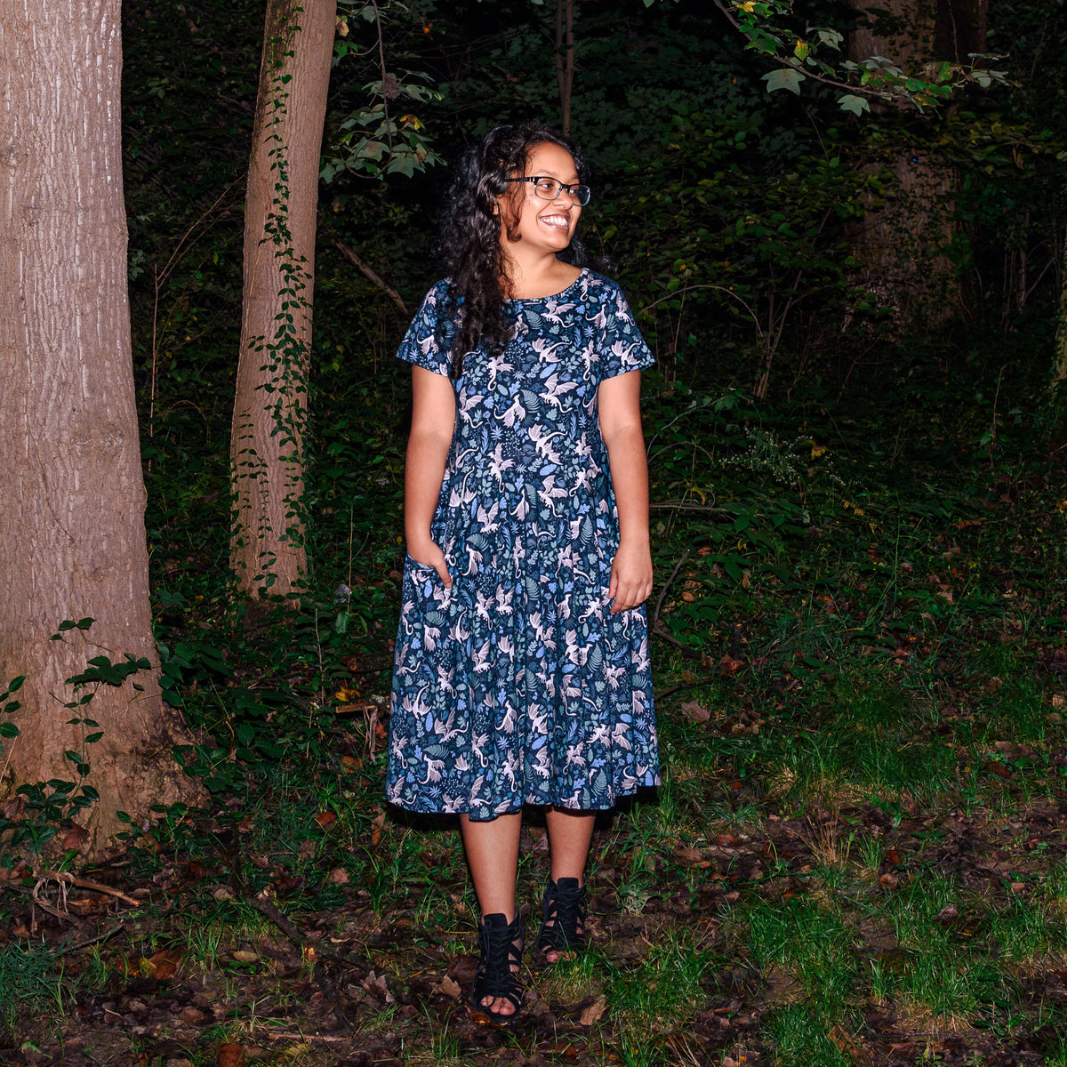 Garden of Dragons Petite Twirl Dress with Pockets