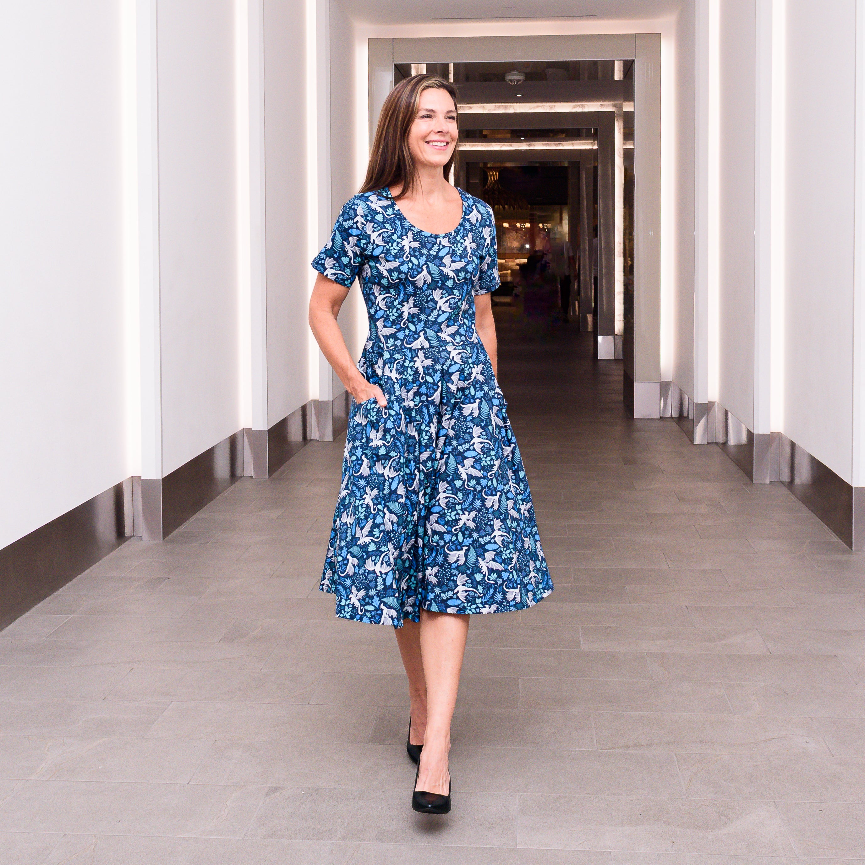Garden of Dragons Twirl Dress with Pockets