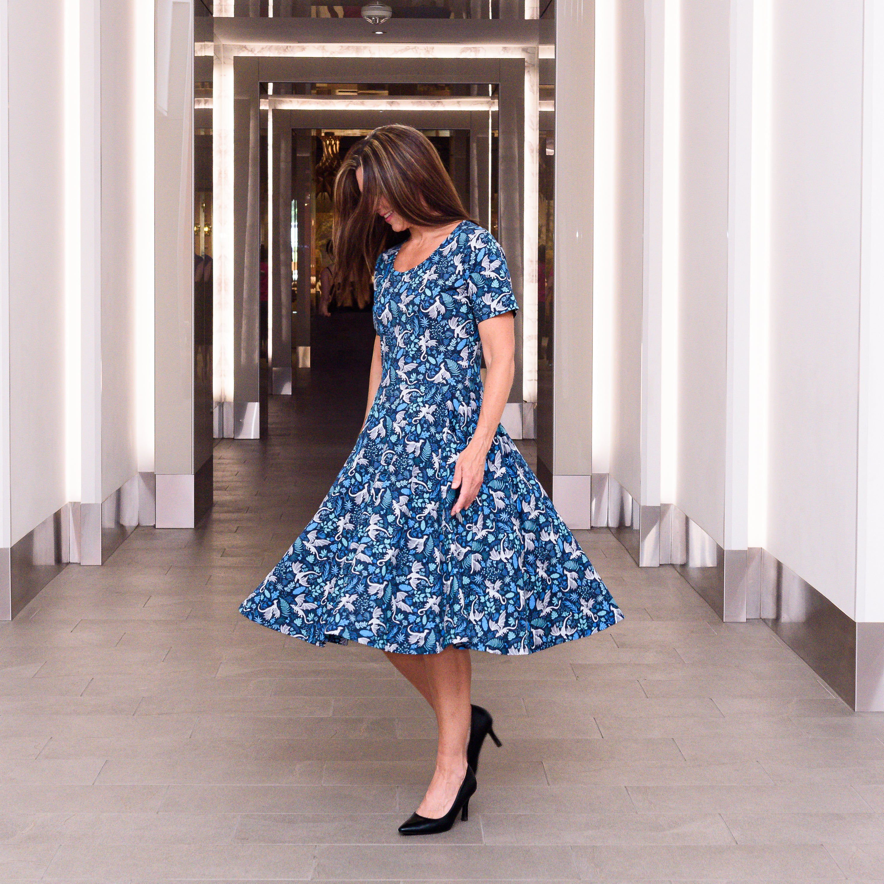 Garden of Dragons Twirl Dress with Pockets