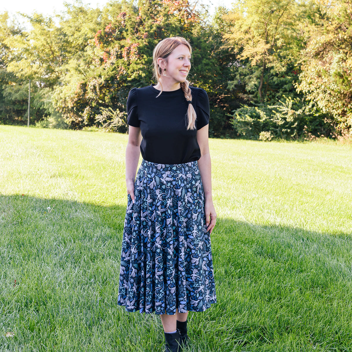 Garden of Dragons Twirl Skirt with Pockets
