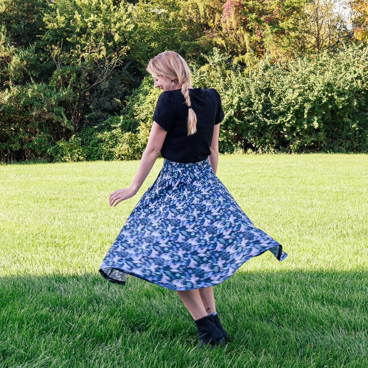 Garden of Dragons Twirl Skirt with Pockets